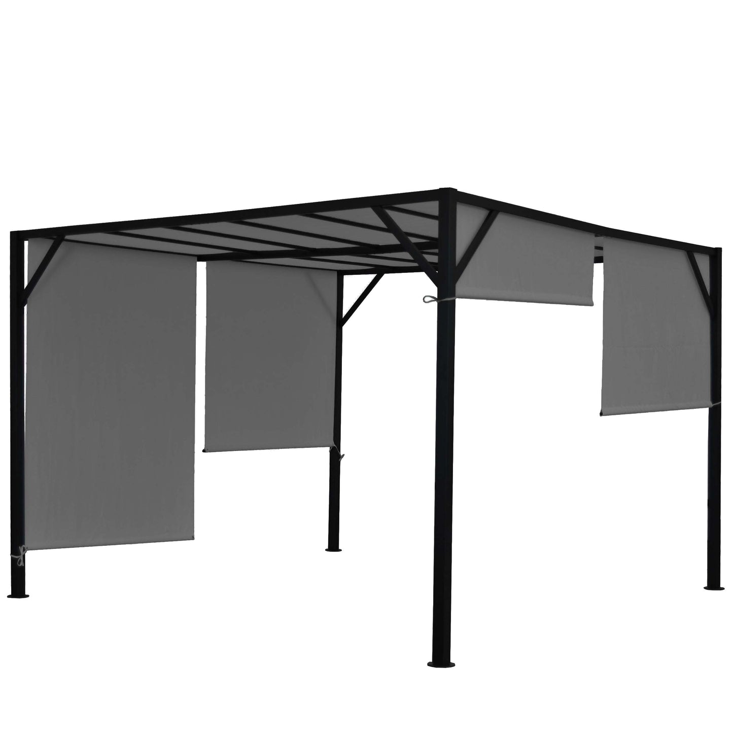 Pergola Baia, tuinpaviljoen terrasoverkapping, stevig 6cm stalen frame + schuifdak grijs ~ 3x3m