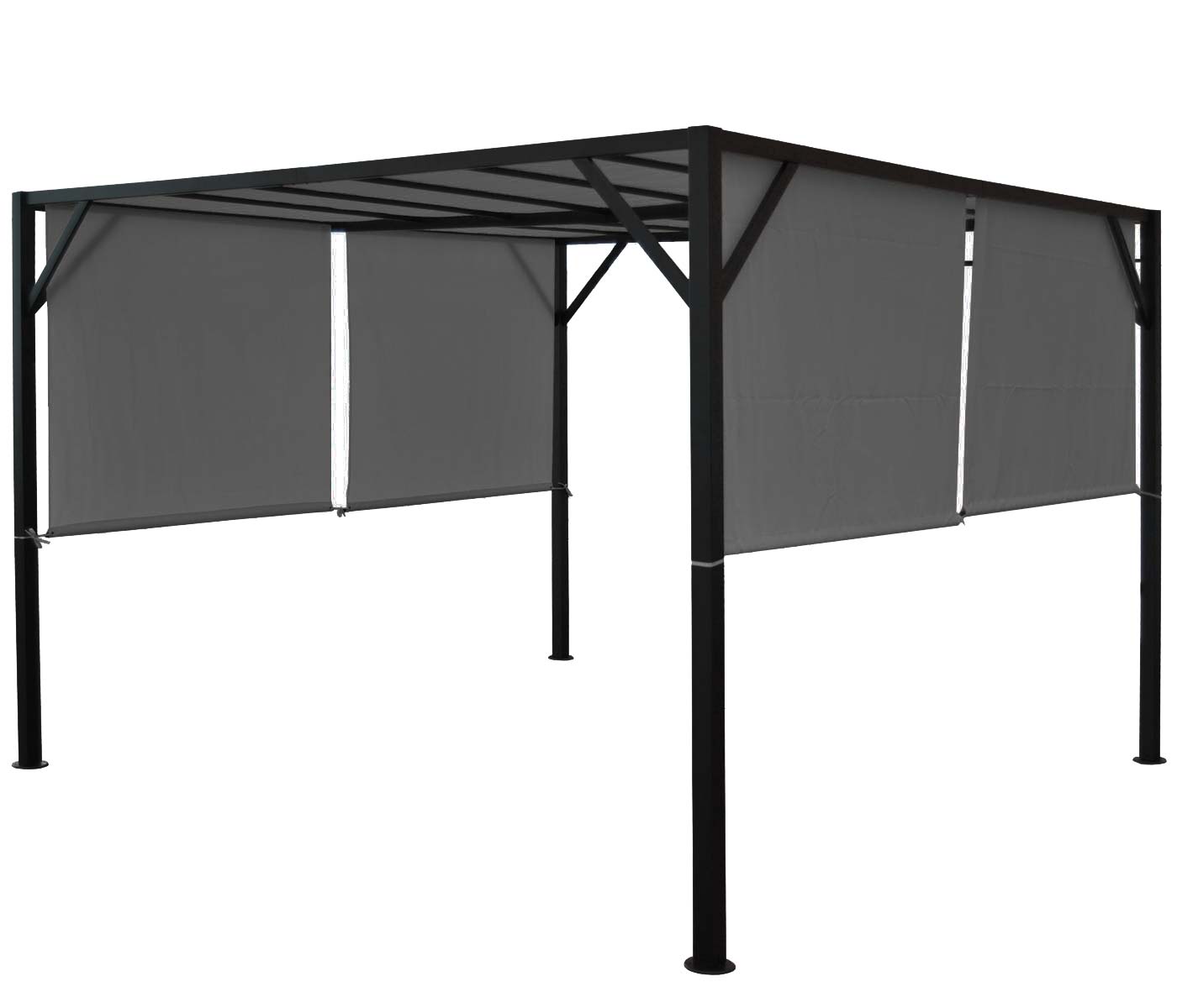 Pergola Baia, tuinpaviljoen terrasoverkapping, stevig 6cm stalen frame + schuifdak grijs ~ 4x4m