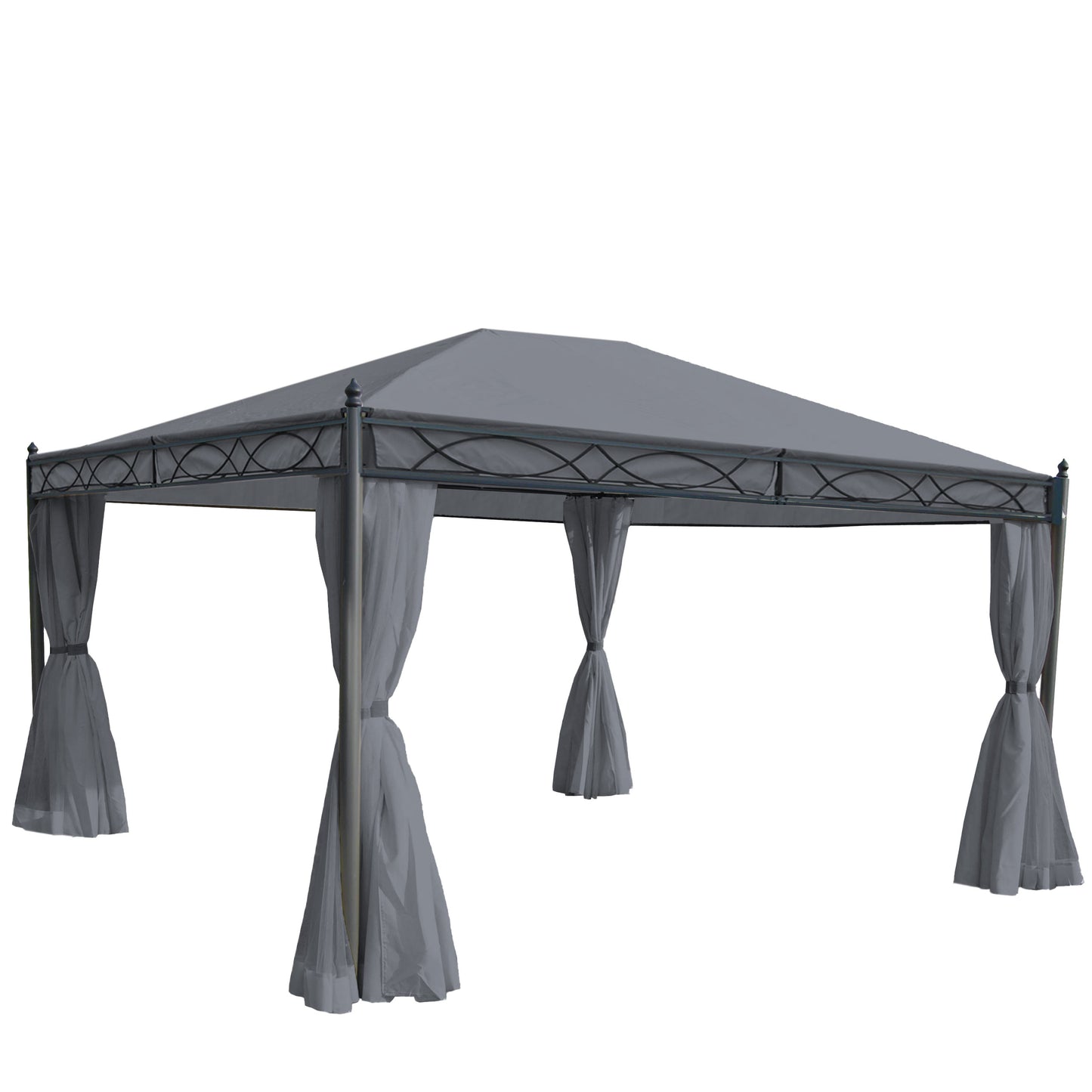 Pergola Cadiz, tuinpaviljoen, stevig 7cm frame met zijwand + muggengaas ~ grijs 4x3m