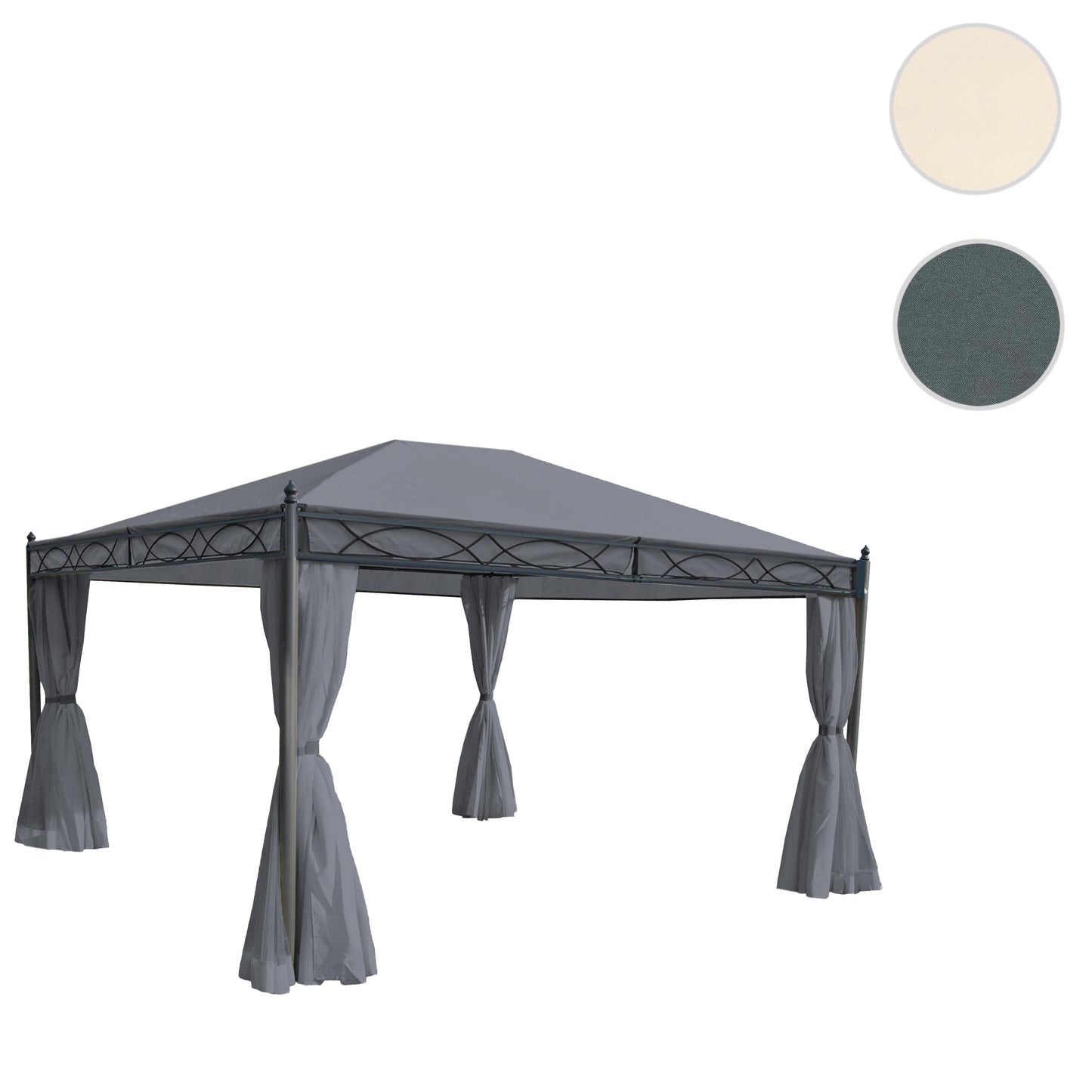 Pergola Cadiz, tuinpaviljoen, stevig 7cm frame met zijwand + muggengaas ~ grijs 4x3m