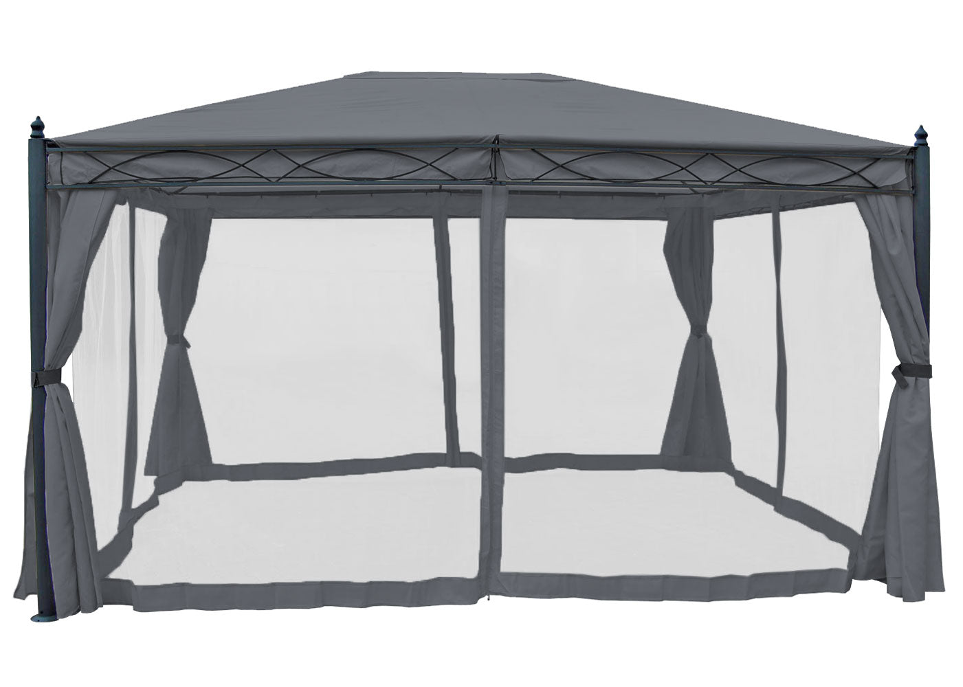 Pergola Cadiz, tuinpaviljoen, stevig 7cm frame met zijwand + muggengaas ~ grijs 4x3m