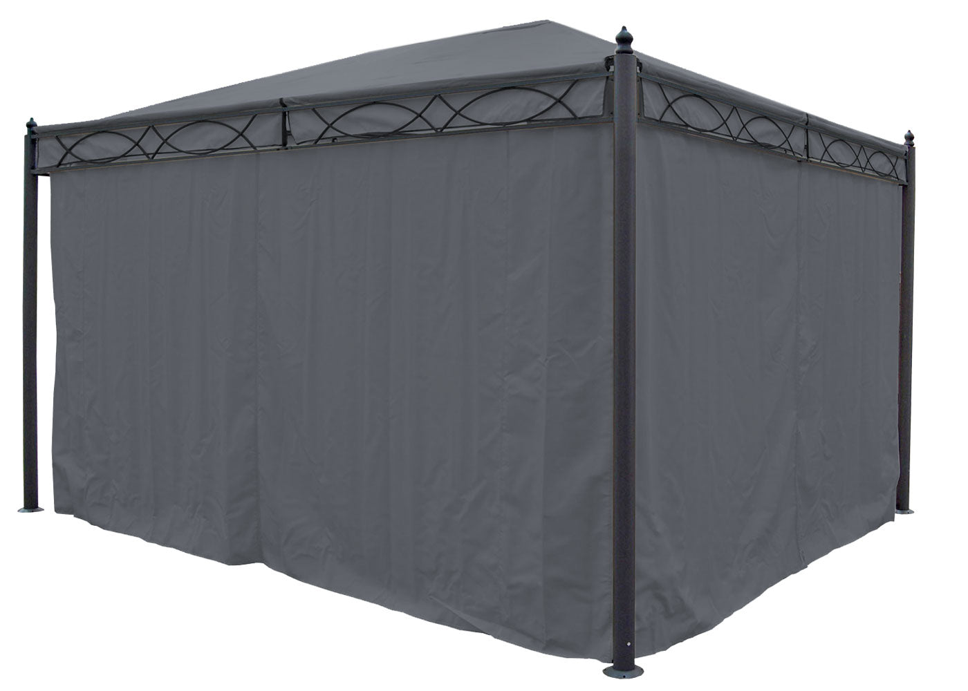 Pergola Cadiz, tuinpaviljoen, stevig 7cm frame met zijwand + muggengaas ~ grijs 4x3m