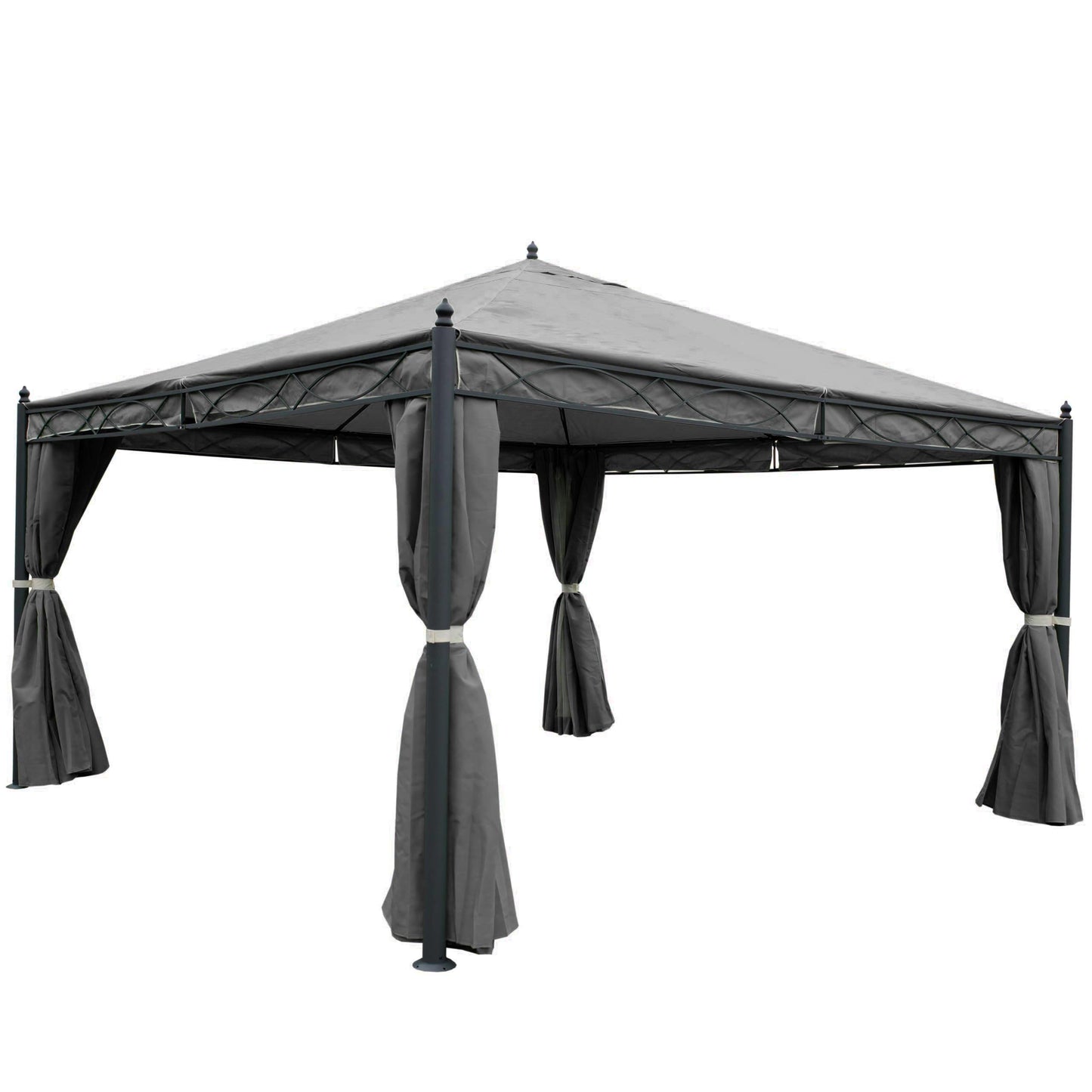 Pergola Cadiz, tuinpaviljoen, stevig 7cm frame met zijwand + muggengaas ~ grijs 4x4m