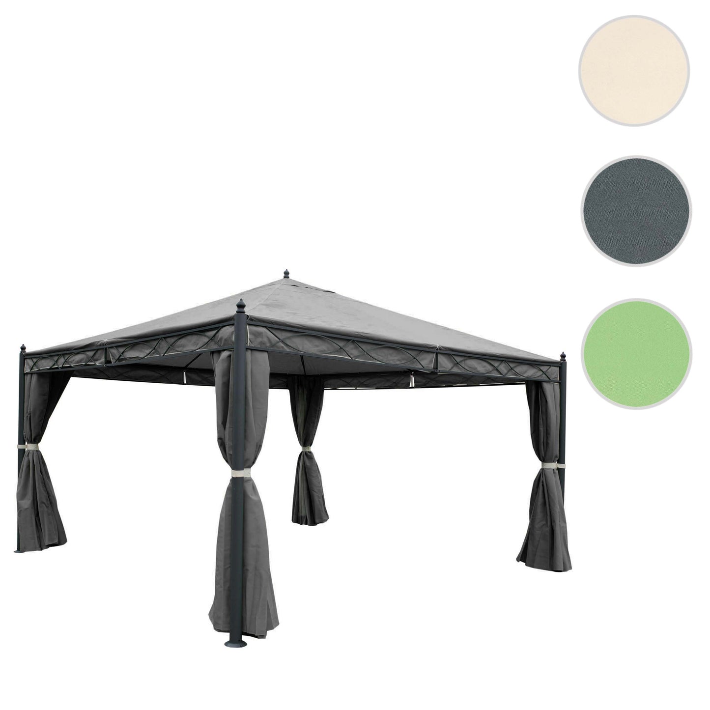 Pergola Cadiz, tuinpaviljoen, stevig 7cm frame met zijwand + muggengaas ~ grijs 4x4m