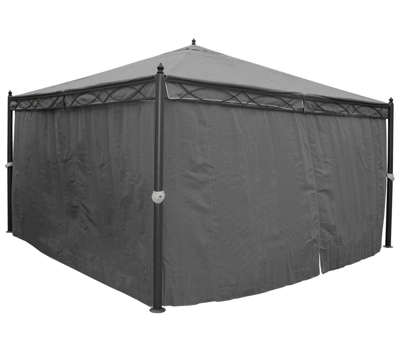 Pergola Cadiz, tuinpaviljoen, stevig 7cm frame met zijwand + muggengaas ~ grijs 4x4m