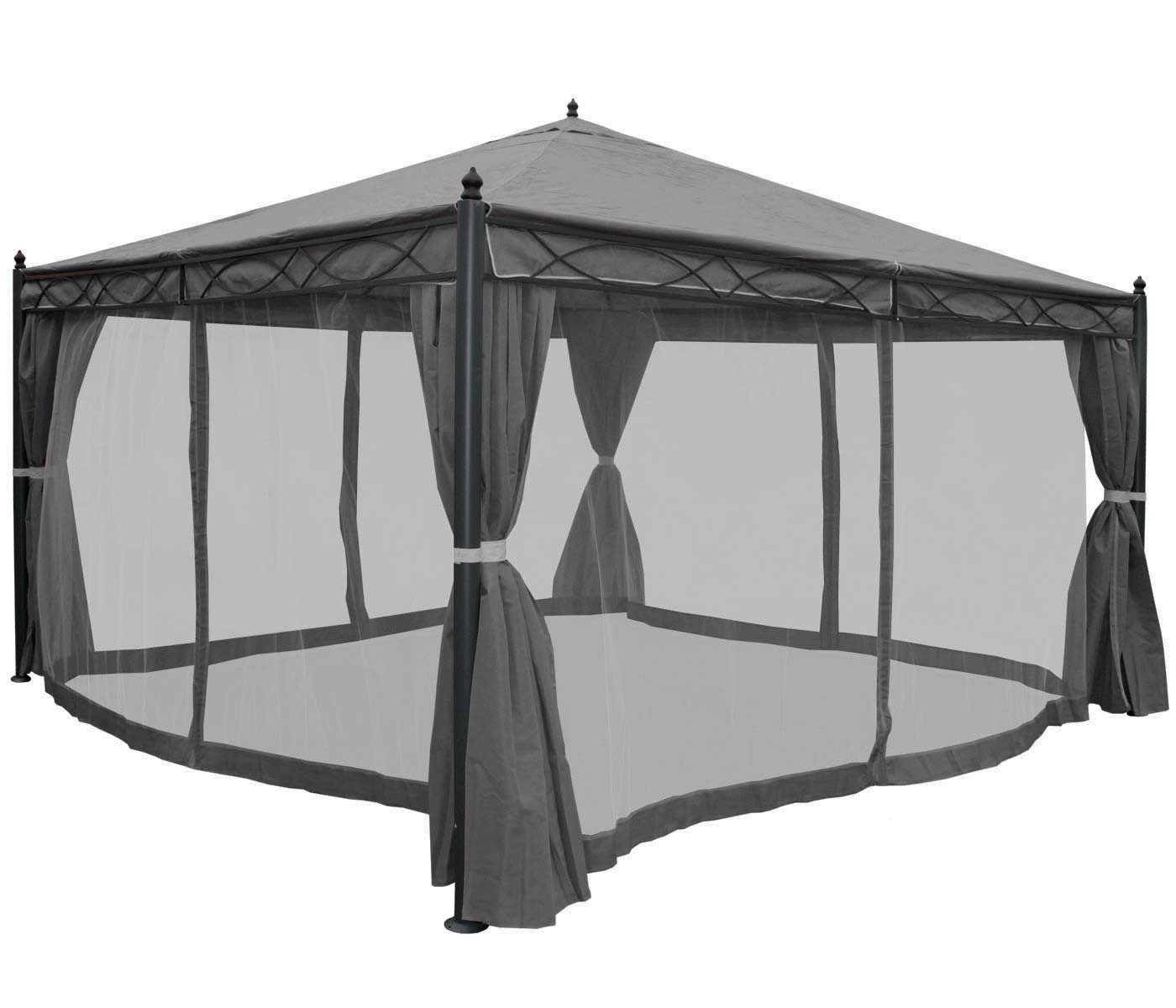Pergola Cadiz, tuinpaviljoen, stevig 7cm frame met zijwand + muggengaas ~ grijs 4x4m