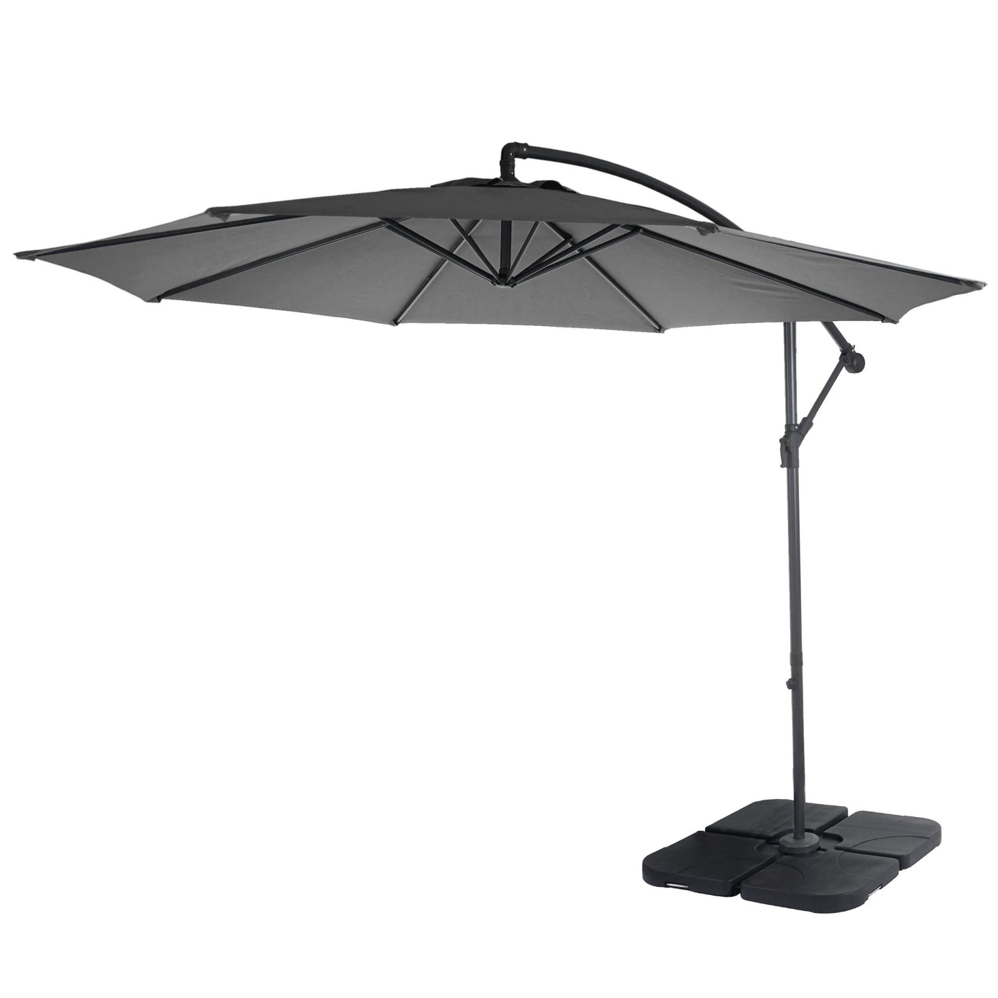 Acerra zweefparasol, parasol, Ø 3m kantelbaar, polyester/staal 11kg ~ grijs met voet