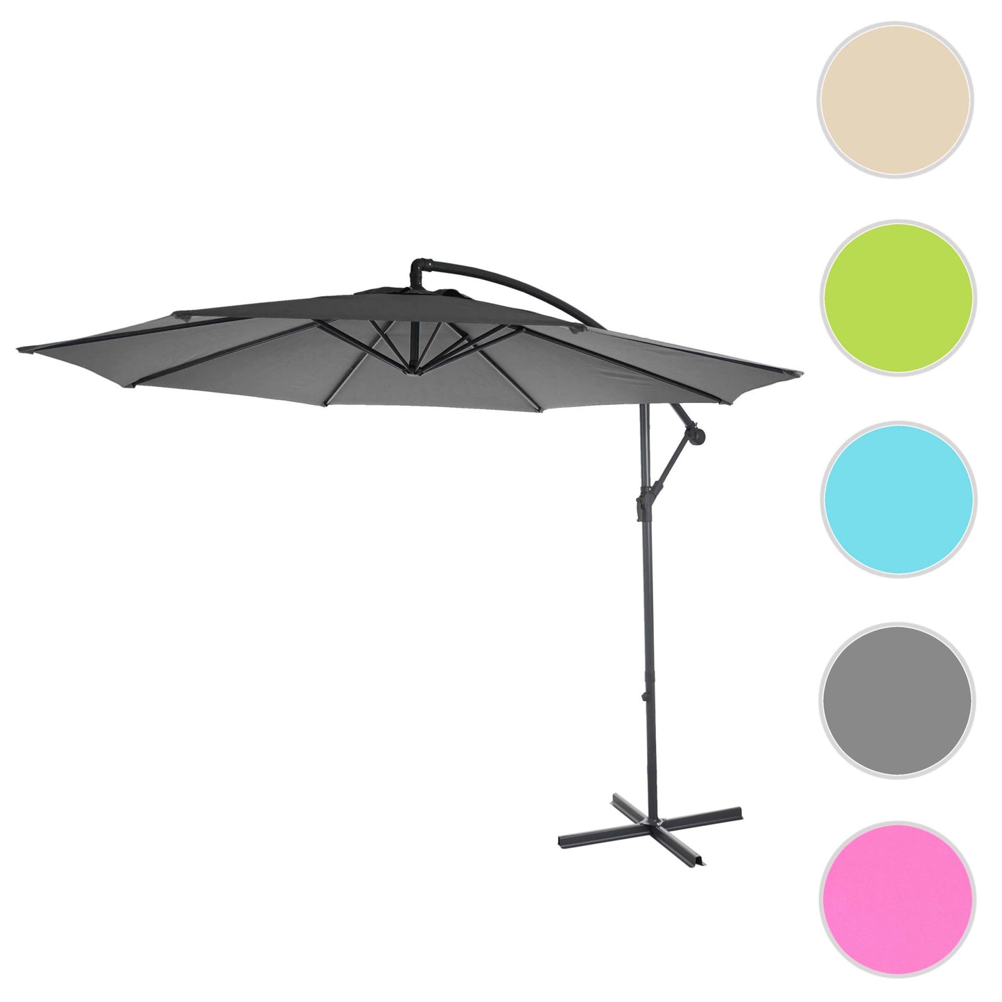 Acerra zweefparasol, parasol, Ø 3m kantelbaar, polyester/staal 11kg ~ grijs zonder voet