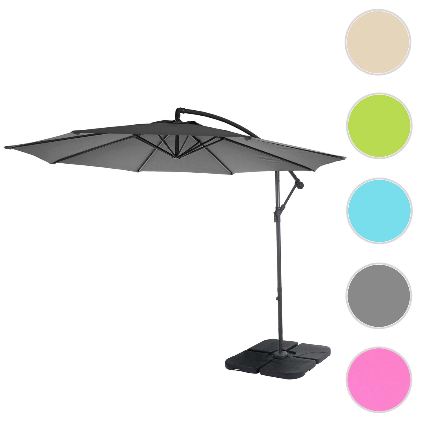 Acerra zweefparasol, parasol, Ø 3m kantelbaar, polyester/staal 11kg ~ grijs met voet