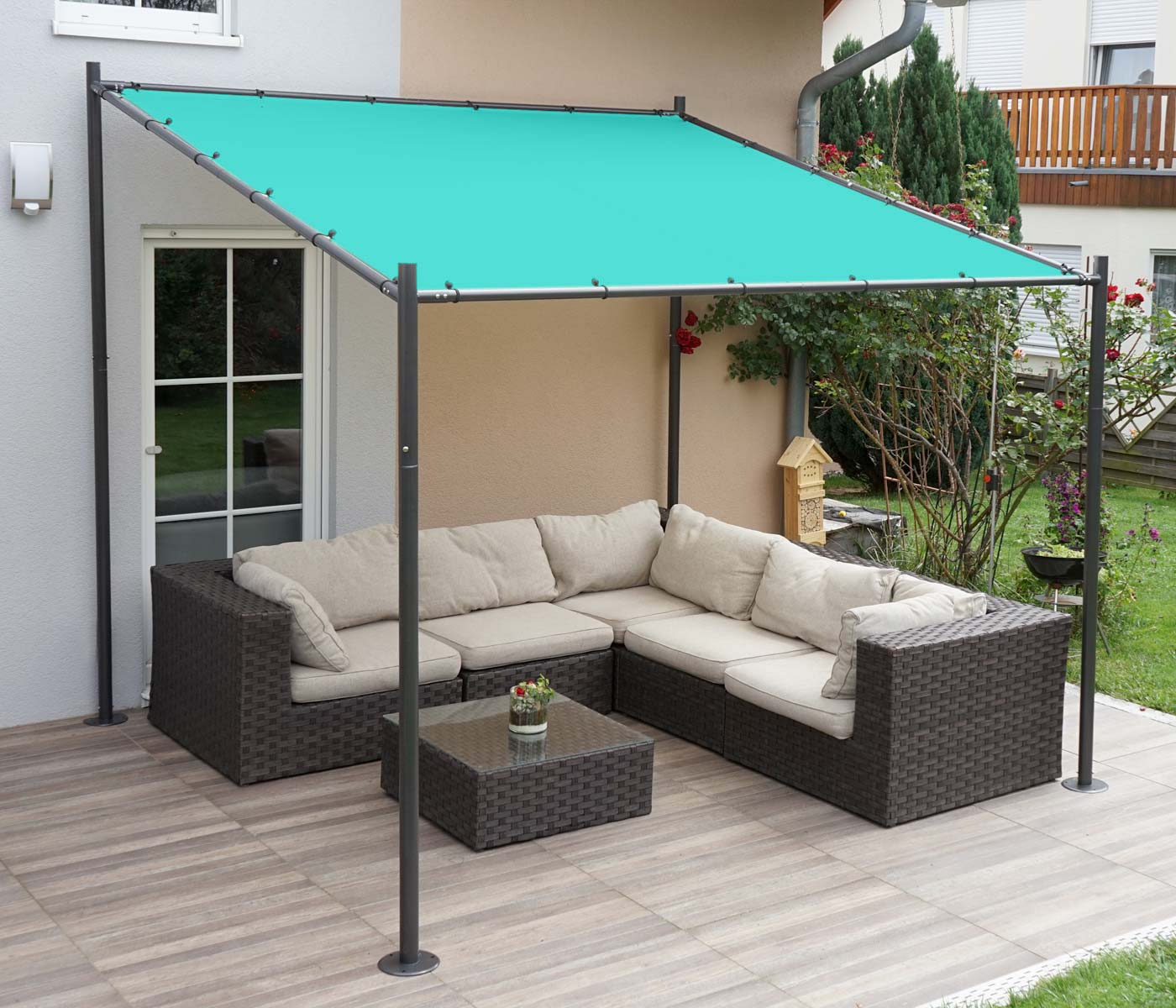 Pergola MCW-A22, aanbouw pergola tuinpaviljoen terrasoverkapping zonwering, 3x3m ~ turquoise