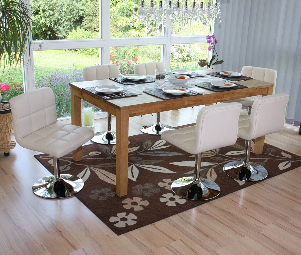 Set van 2 eetkamerstoelen Bureaustoel Stoel Kavala kunstleer chroom ~ crème