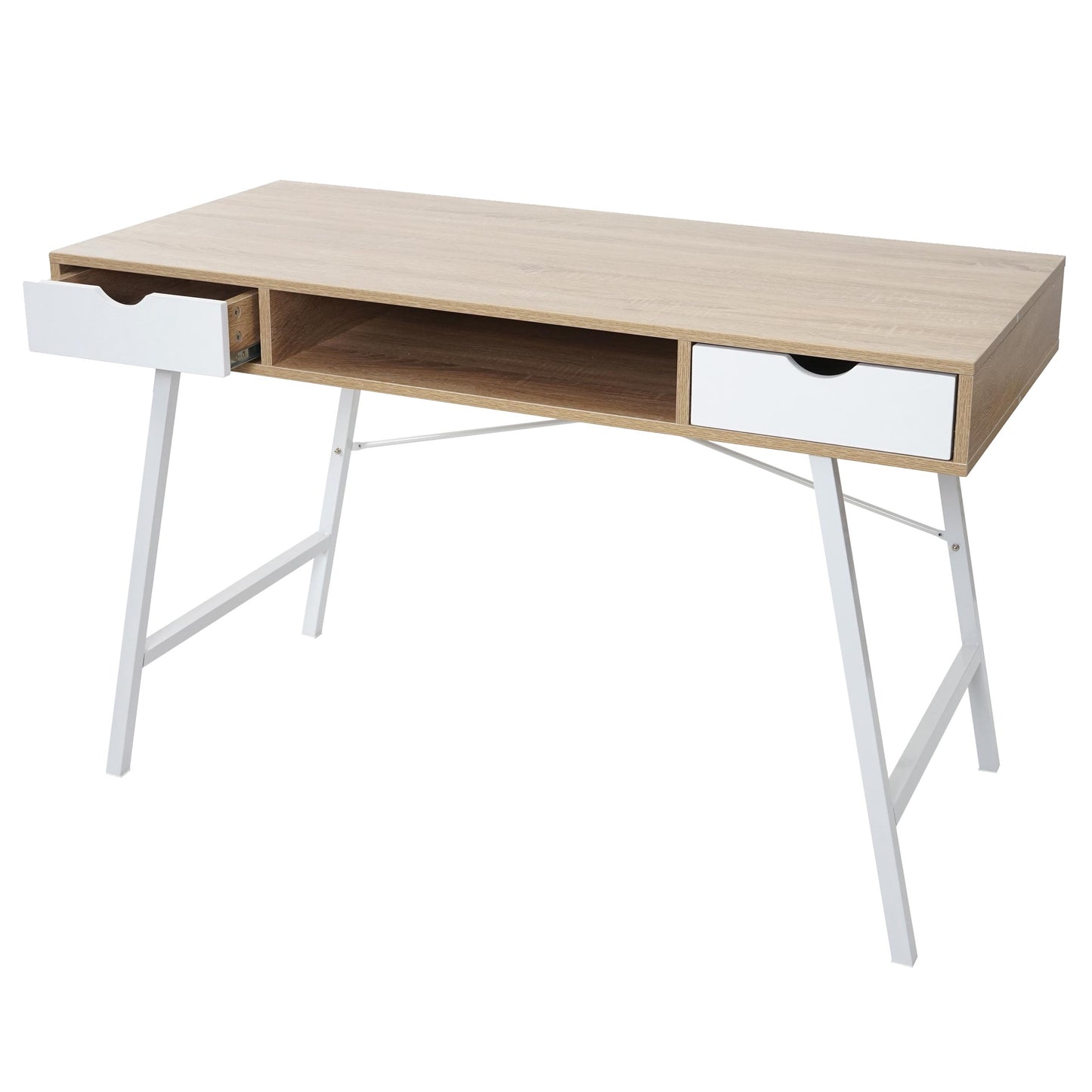 Bureau MCW-E92, bureau computerbureau, 3D structuur 120x60cm ~ natuurlijk bruin wit