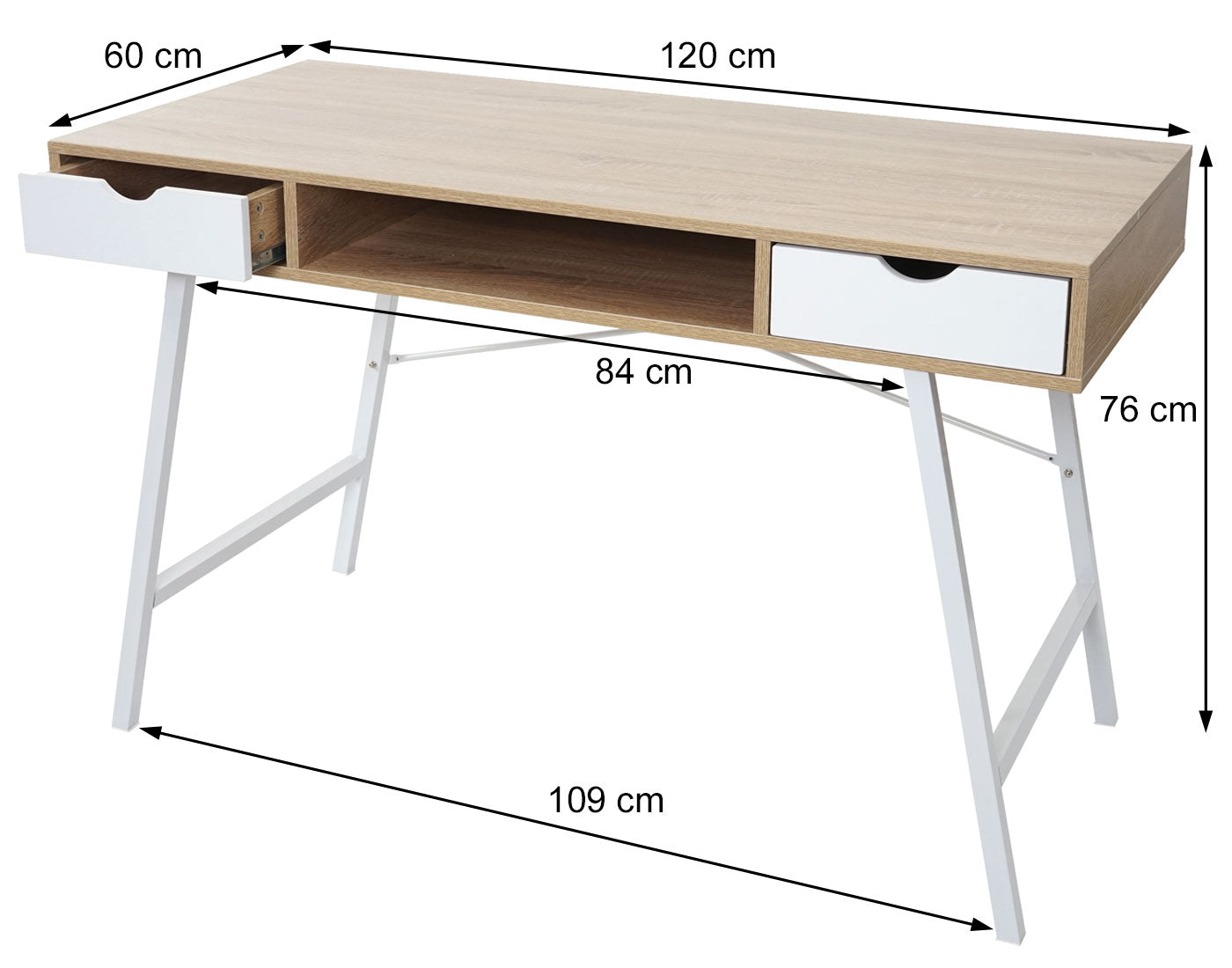 Bureau MCW-E92, bureau computerbureau, 3D structuur 120x60cm ~ natuurlijk bruin wit