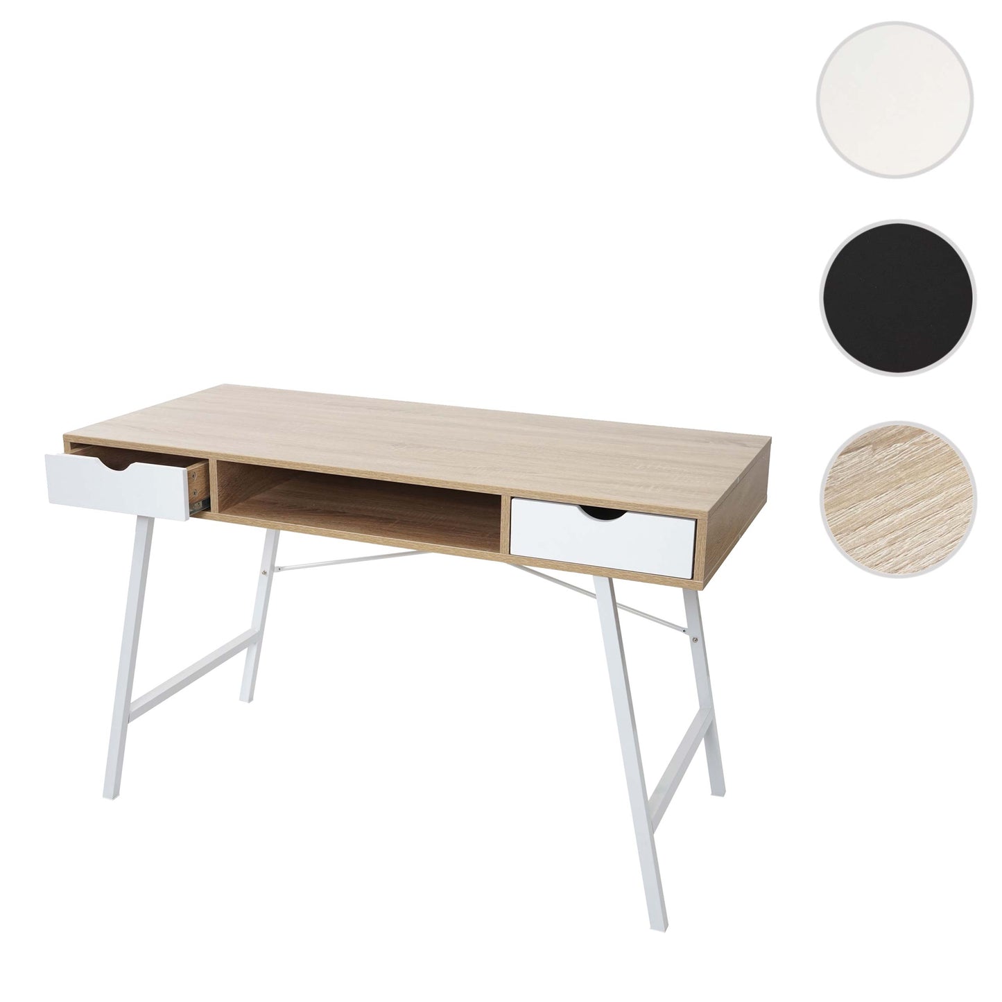 Bureau MCW-E92, bureau computerbureau, 3D structuur 120x60cm ~ natuurlijk bruin wit