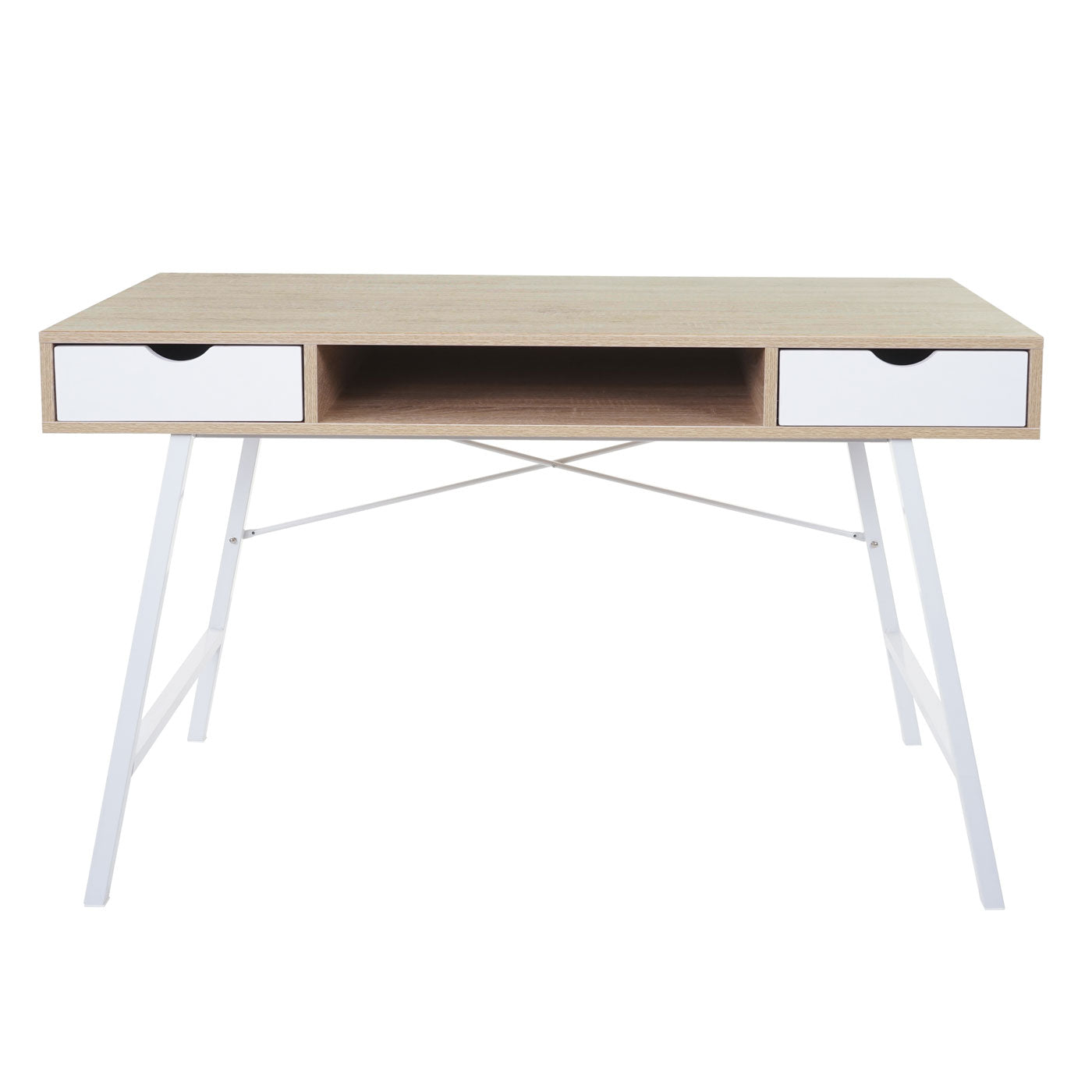 Bureau MCW-E92, bureau computerbureau, 3D structuur 120x60cm ~ natuurlijk bruin wit