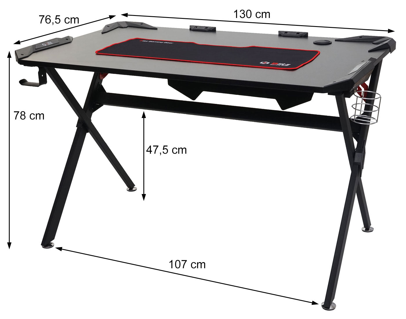 Bureau MCW-F11, computerbureau jeugdbureau, gaming 120x75cm MVG zwart