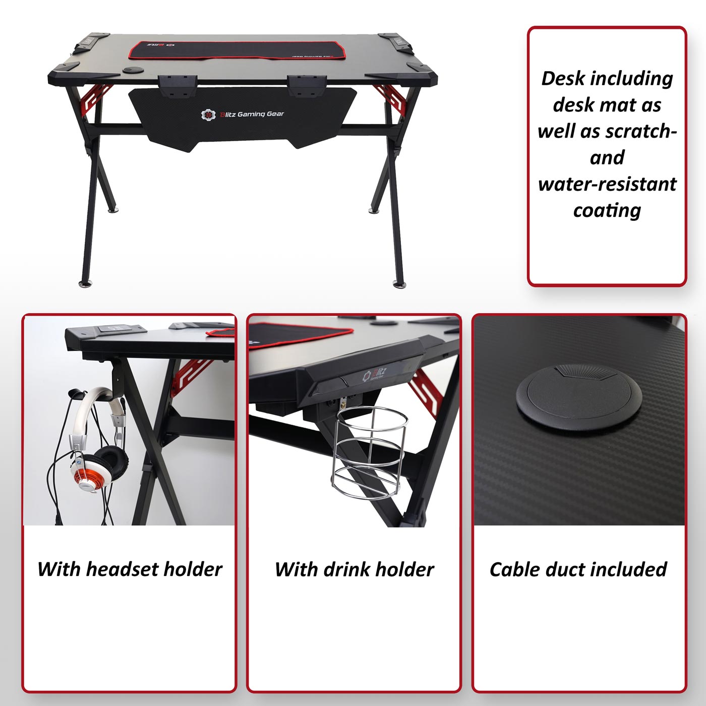 Bureau MCW-F11, computerbureau jeugdbureau, gaming 120x75cm MVG zwart