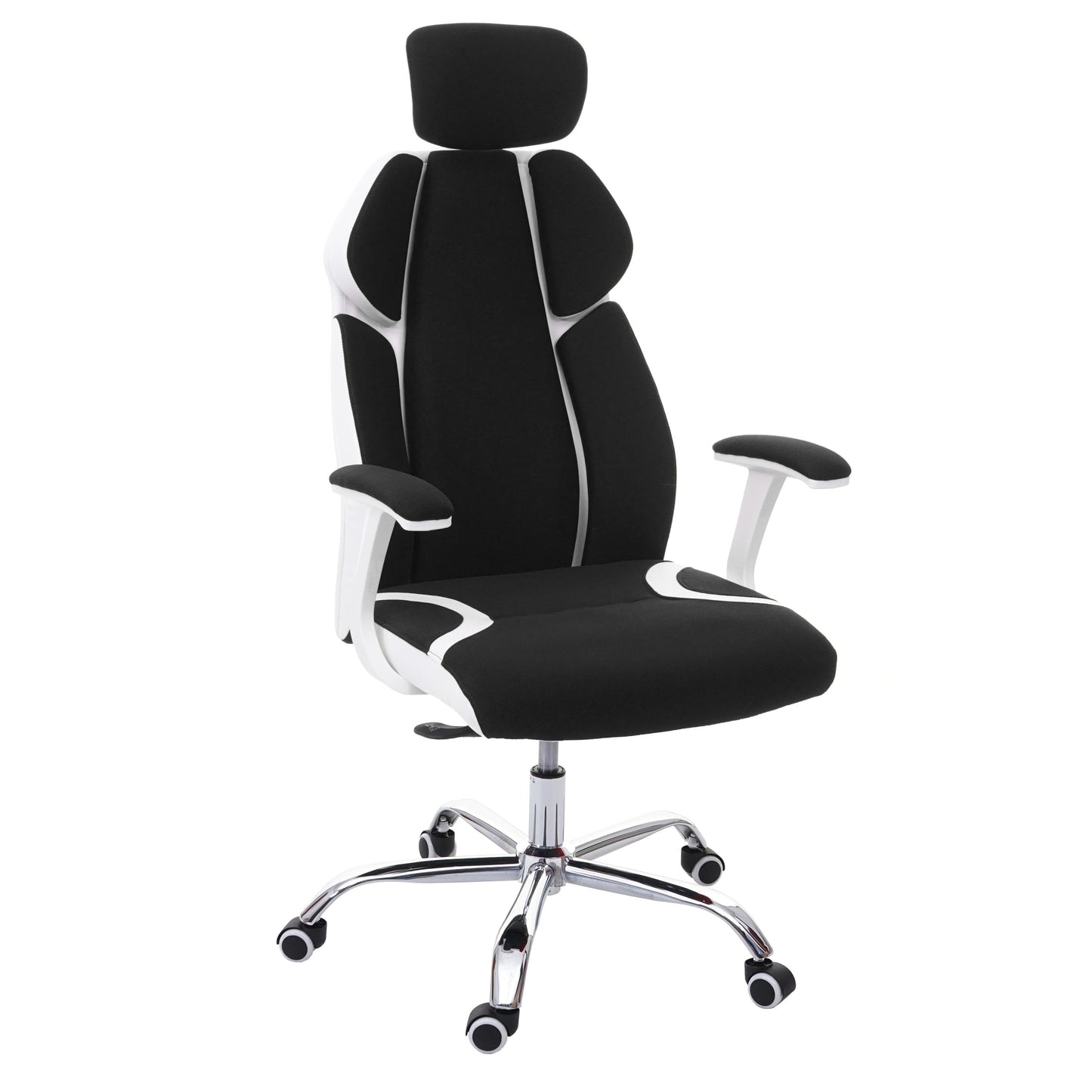 Bureaustoel MCW-F12, bureaustoel draaistoel racestoel, schuiffunctie stof/textiel + kunstleer ~ zwart/wit