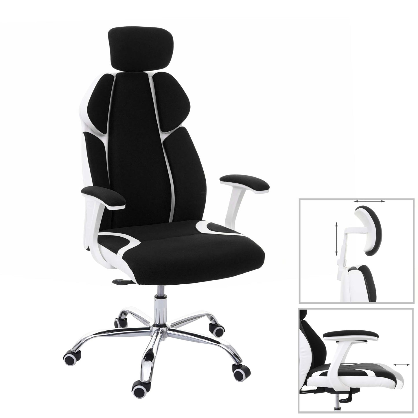 Bureaustoel MCW-F12, bureaustoel draaistoel racestoel, schuiffunctie stof/textiel + kunstleer ~ zwart/wit