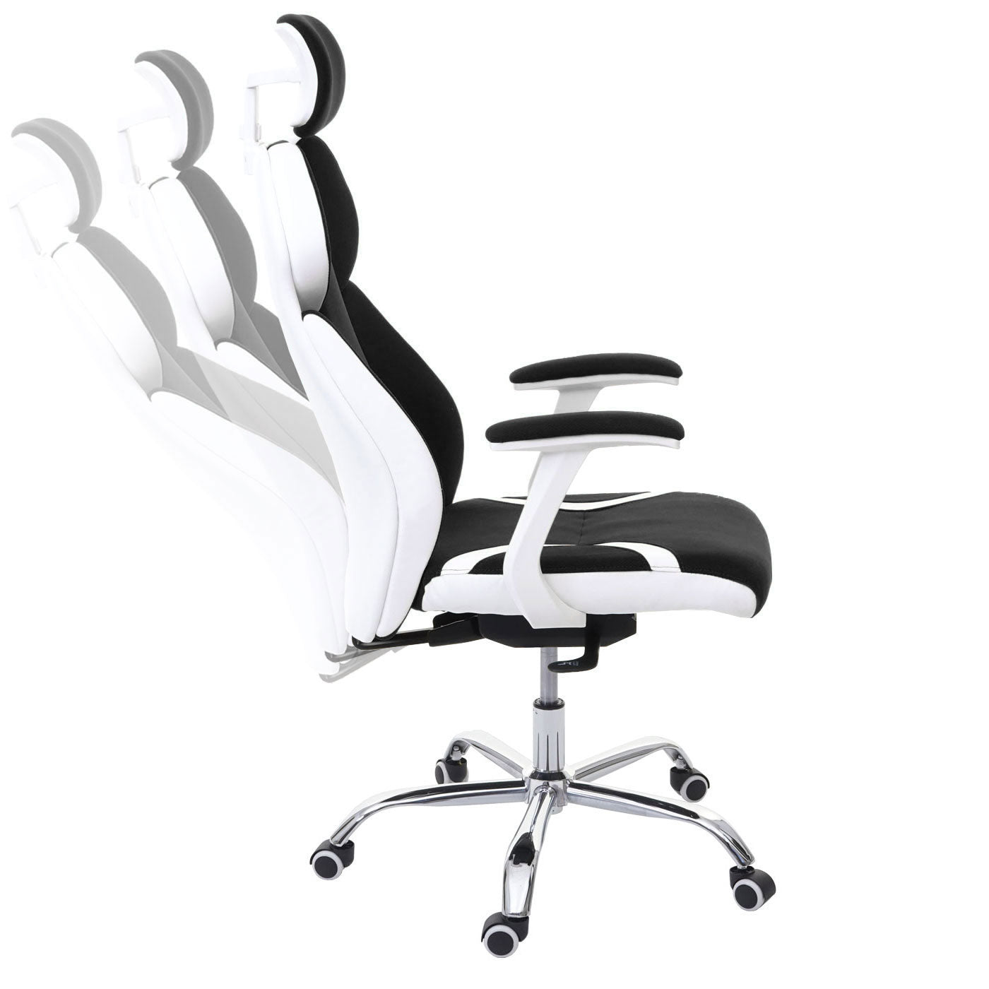 Bureaustoel MCW-F12, bureaustoel draaistoel racestoel, schuiffunctie stof/textiel + kunstleer ~ zwart/wit