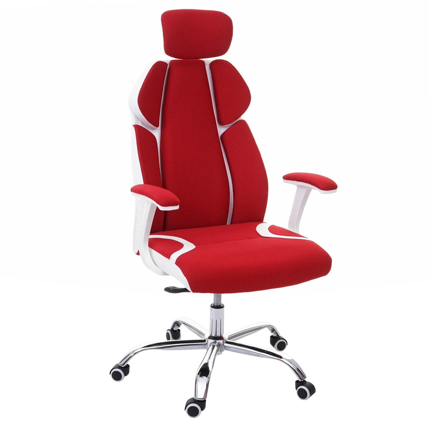 Bureaustoel MCW-F12, bureaustoel draaistoel directiestoel, schuiffunctie stof/textiel + kunstleer ~ rood/wit