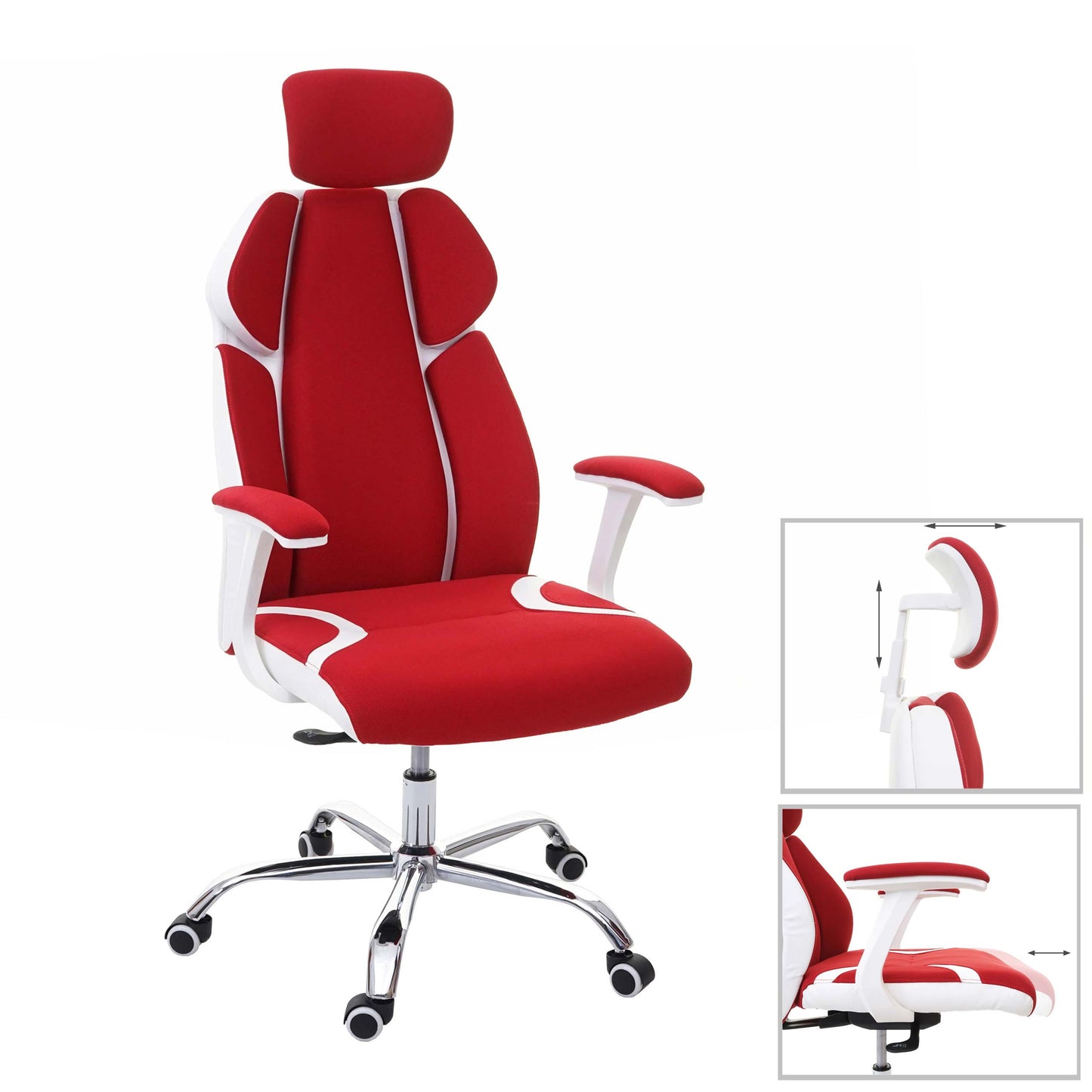 Bureaustoel MCW-F12, bureaustoel draaistoel directiestoel, schuiffunctie stof/textiel + kunstleer ~ rood/wit