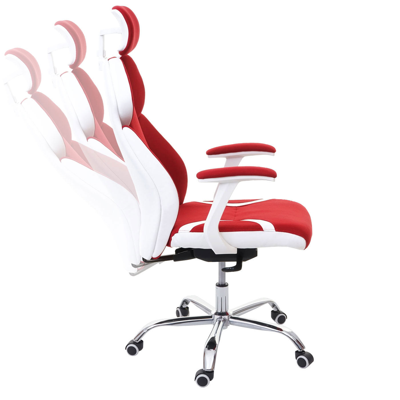 Bureaustoel MCW-F12, bureaustoel draaistoel directiestoel, schuiffunctie stof/textiel + kunstleer ~ rood/wit