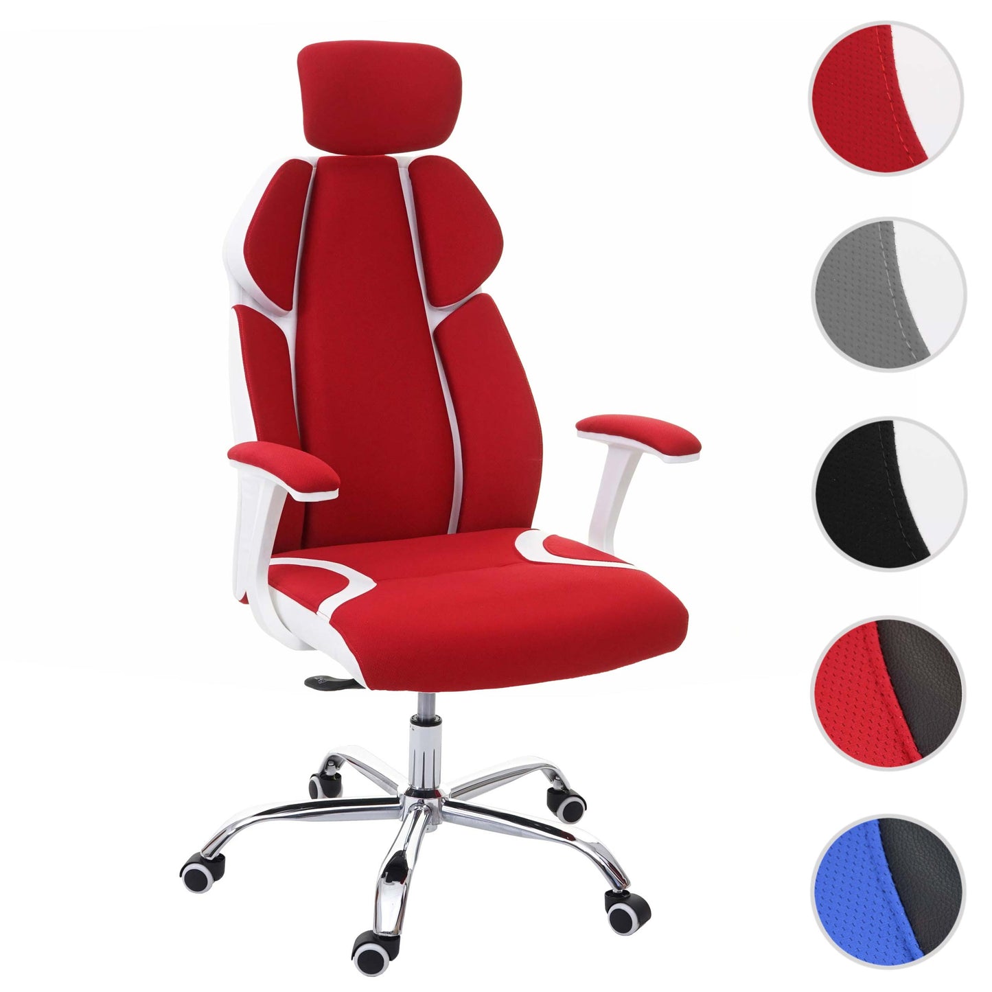 Bureaustoel MCW-F12, bureaustoel draaistoel directiestoel, schuiffunctie stof/textiel + kunstleer ~ rood/wit
