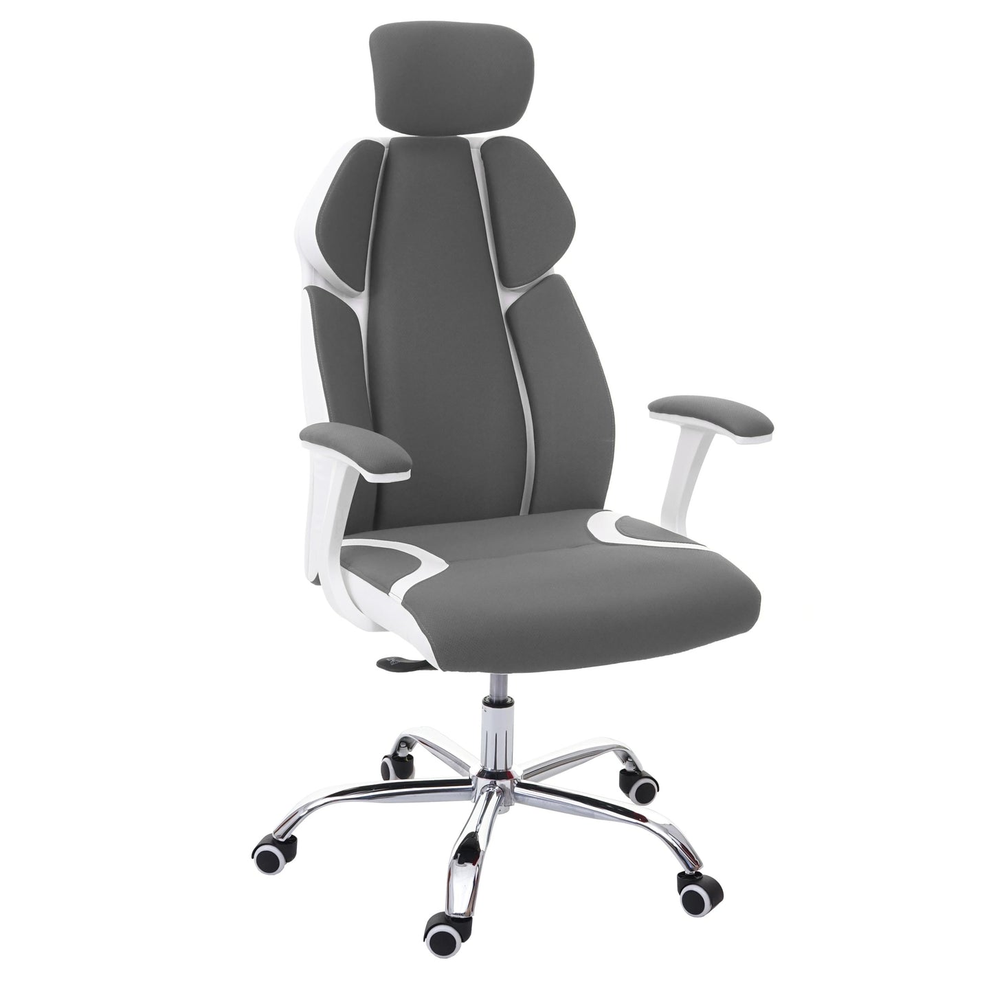 Bureaustoel MCW-F12, bureaustoel draaistoel racestoel, schuiffunctie stof/textiel + kunstleer ~ grijs/wit