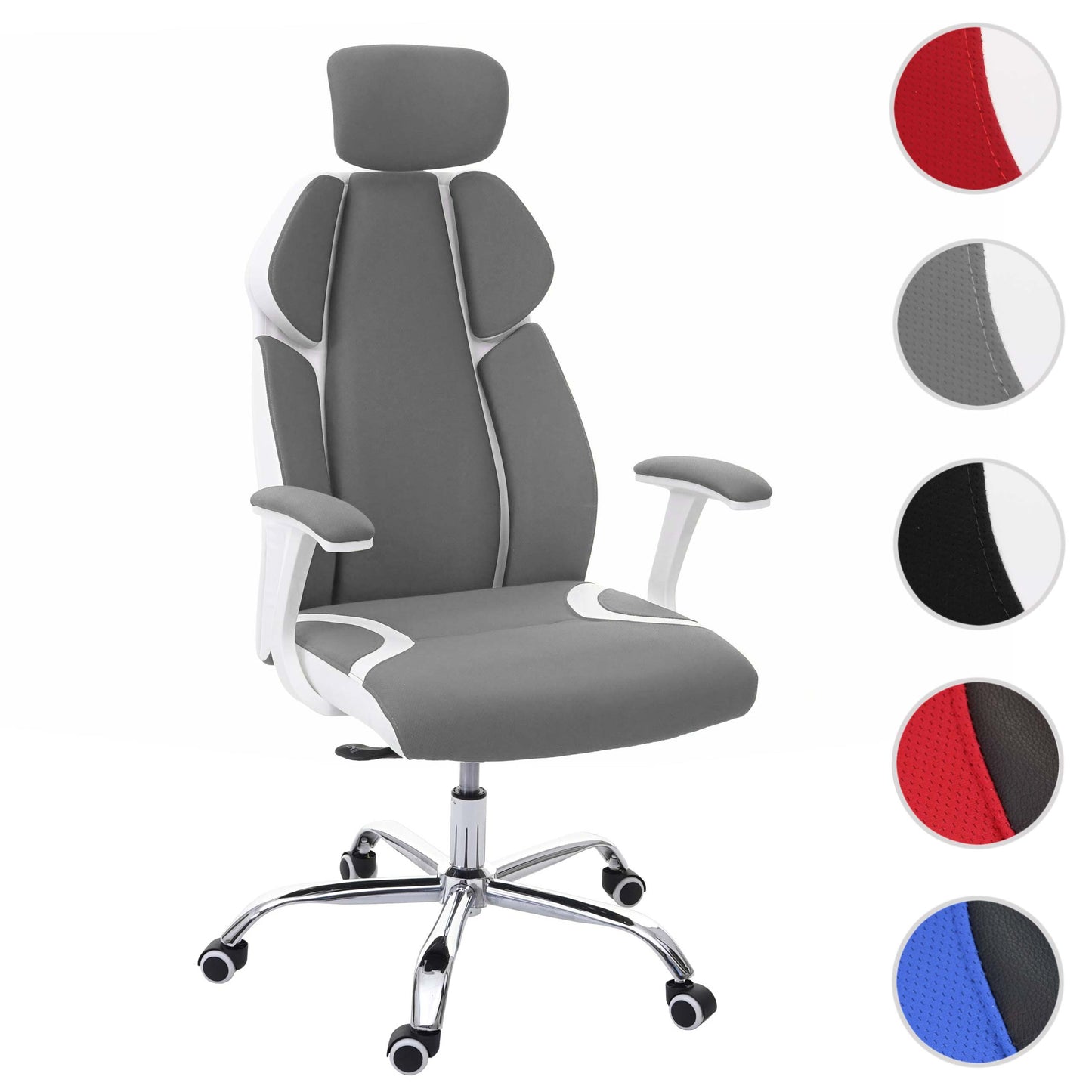 Bureaustoel MCW-F12, bureaustoel draaistoel racestoel, schuiffunctie stof/textiel + kunstleer ~ grijs/wit
