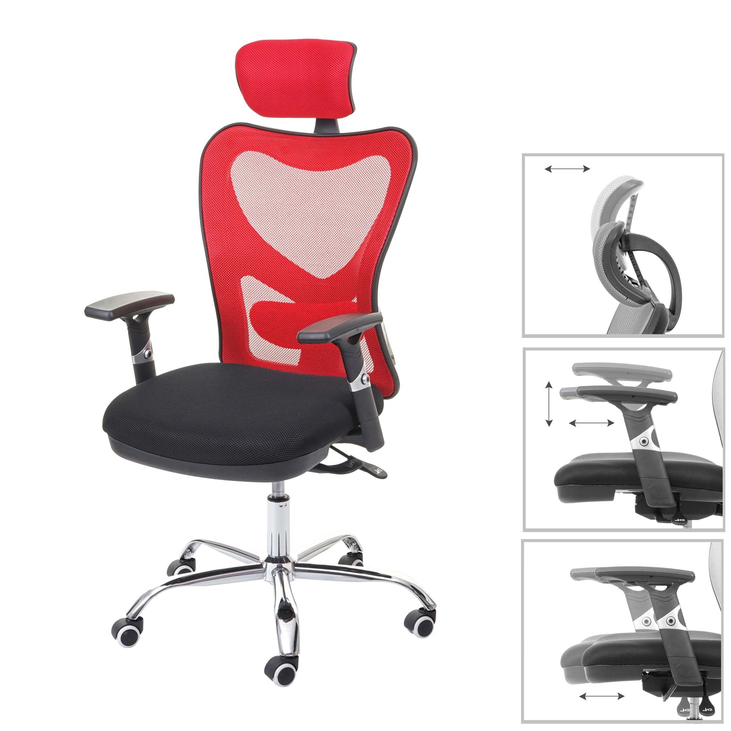 Bureaustoel MCW-F13, bureaustoel draaistoel, schuiffunctie 150kg belastbaar stof/textiel ~ zwart/rood