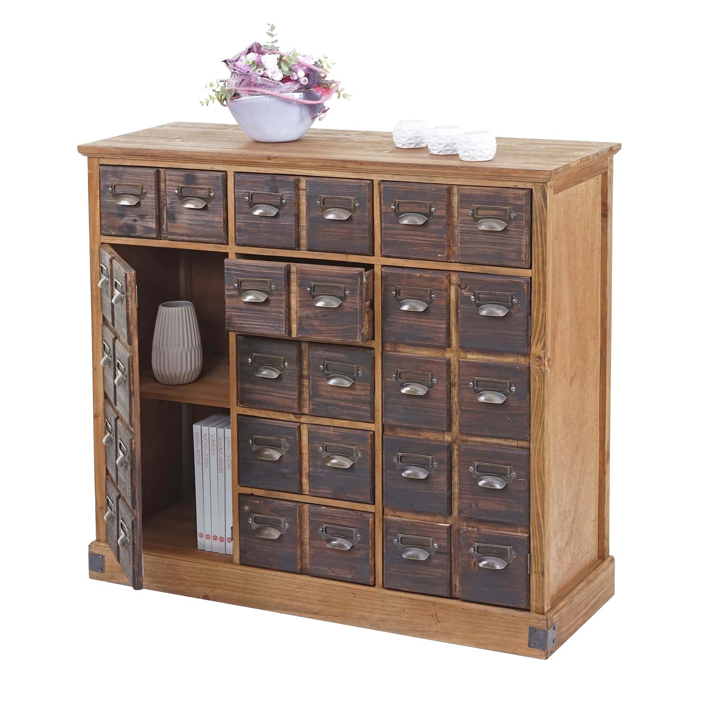 Apothekers ladenkast MCW-F33, ladekast, massief vintage dennenhout 90x100x35cm