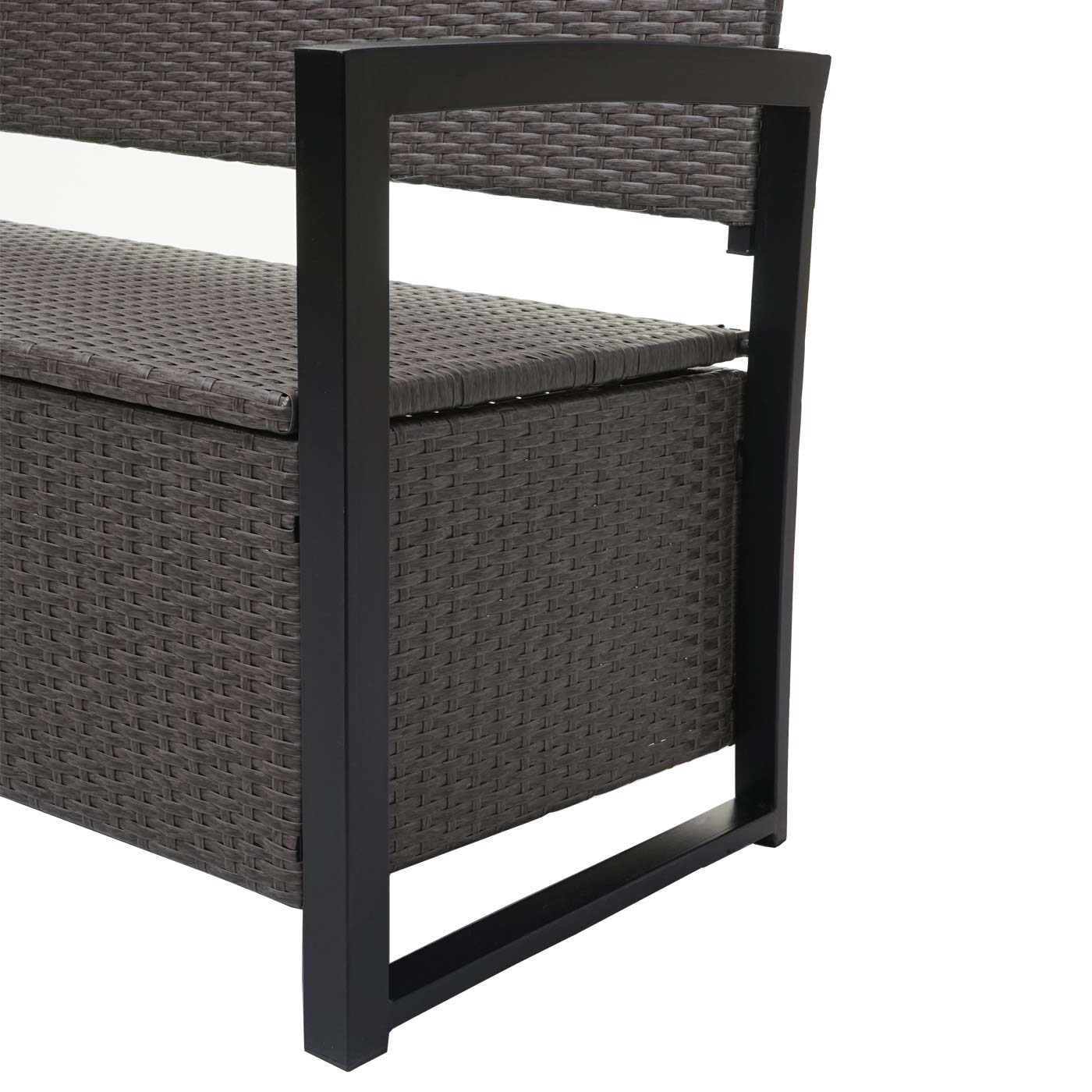 Poly-rattan 3-zitsbank MCW-F39, tuinbank kistbank, opbergvak opbergkussens zitting ~ grijs-gevlamd, kussens groen