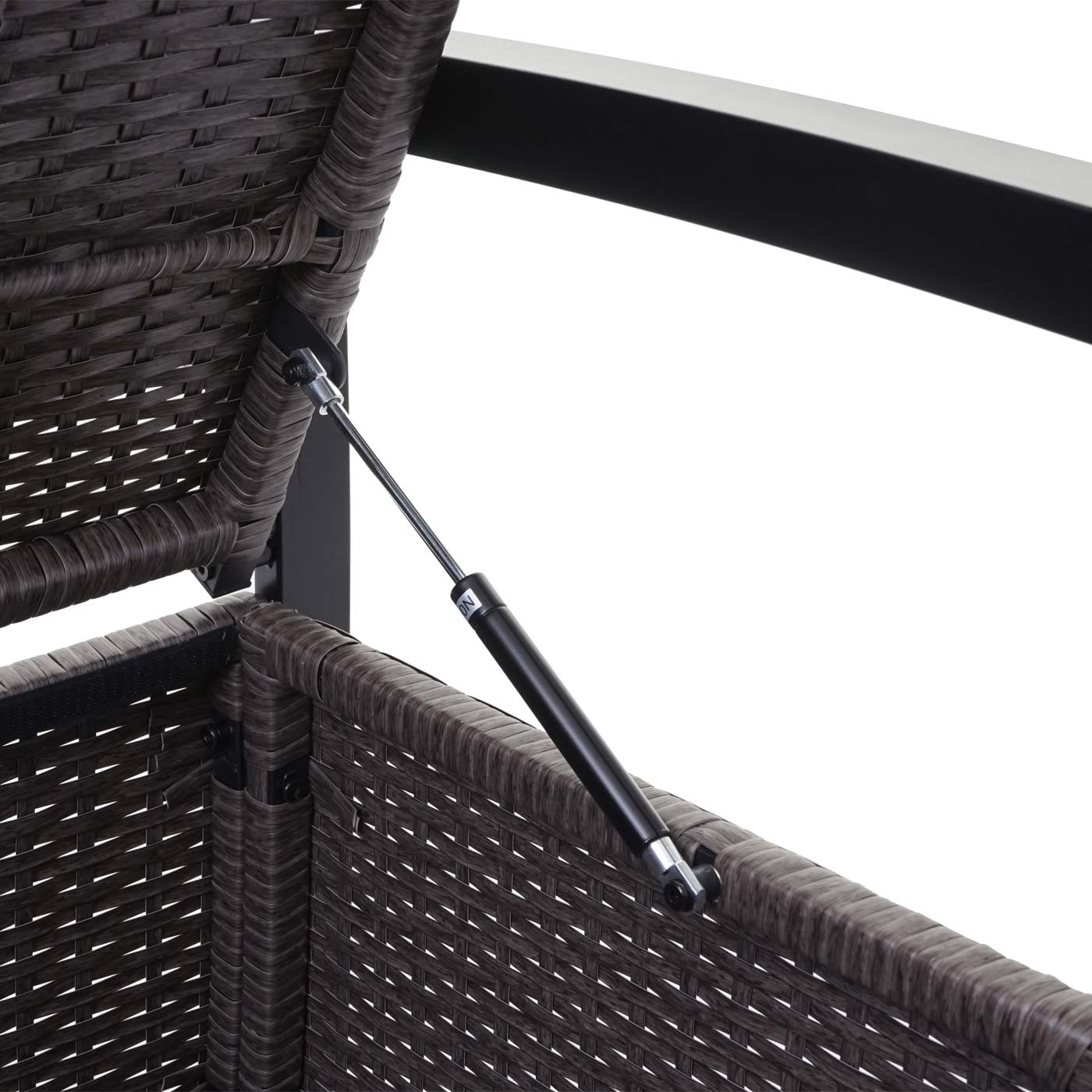 Poly-rattan 3-zitsbank MCW-F39, tuinbank kistbank, opbergvak opbergkussens zitting ~ grijs-gevlamd, kussens groen