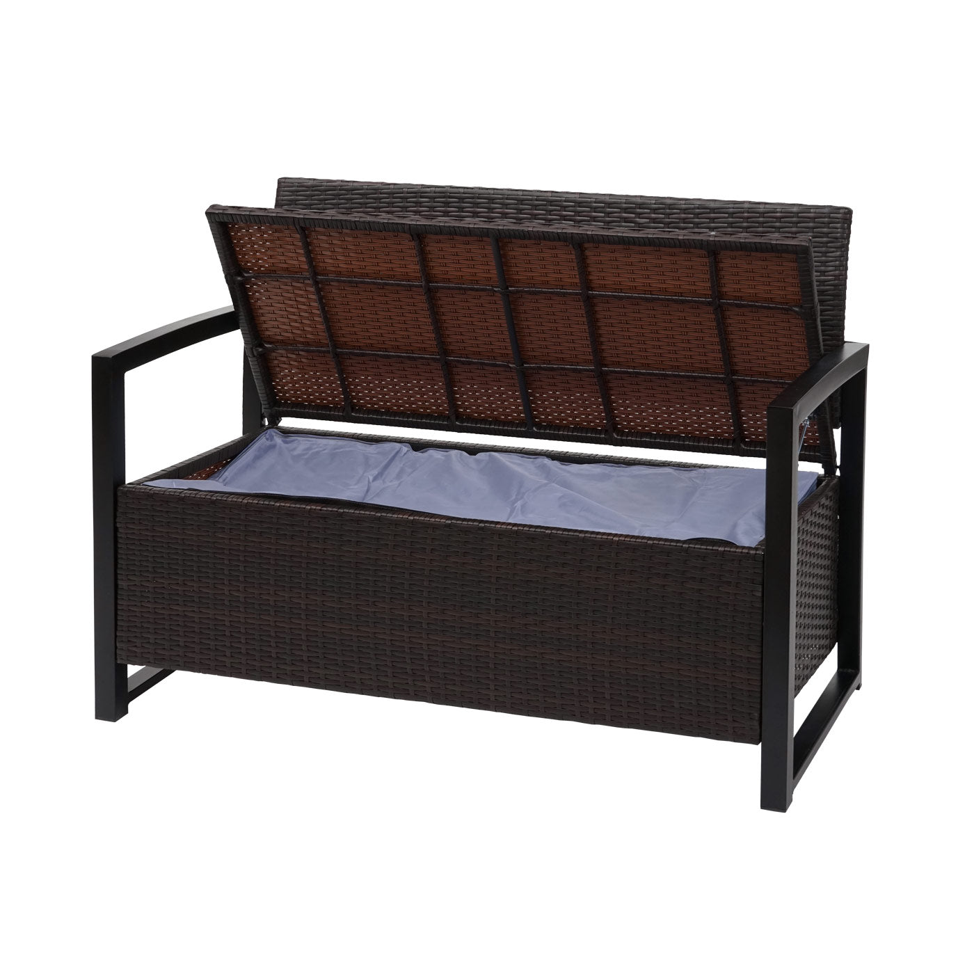 Poly-rattan 2-zitsbank MCW-F39, tuinbank kistbank, opbergvak zitkussens ~ bruin, kussens crème