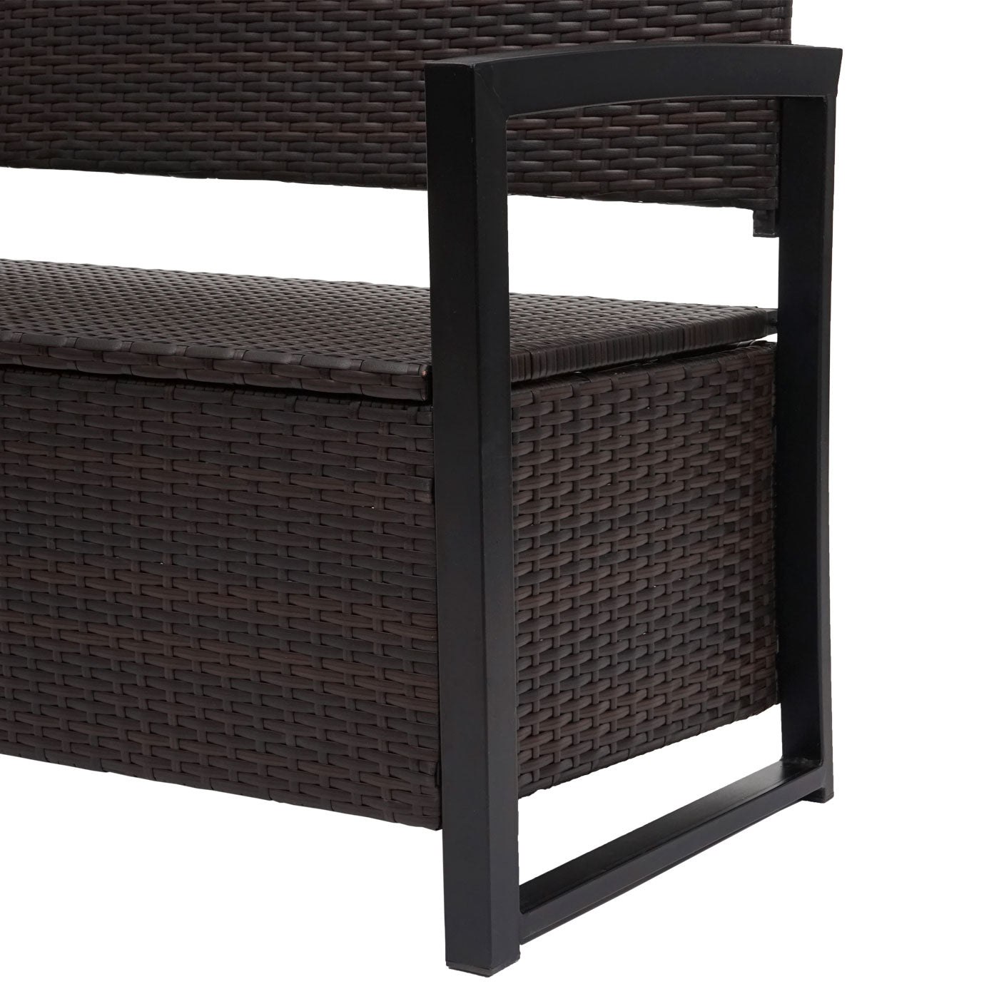 Poly-rattan 2-zitsbank MCW-F39, tuinbank kistbank, opbergvak opberg zitkussen ~ bruin, kussen groen