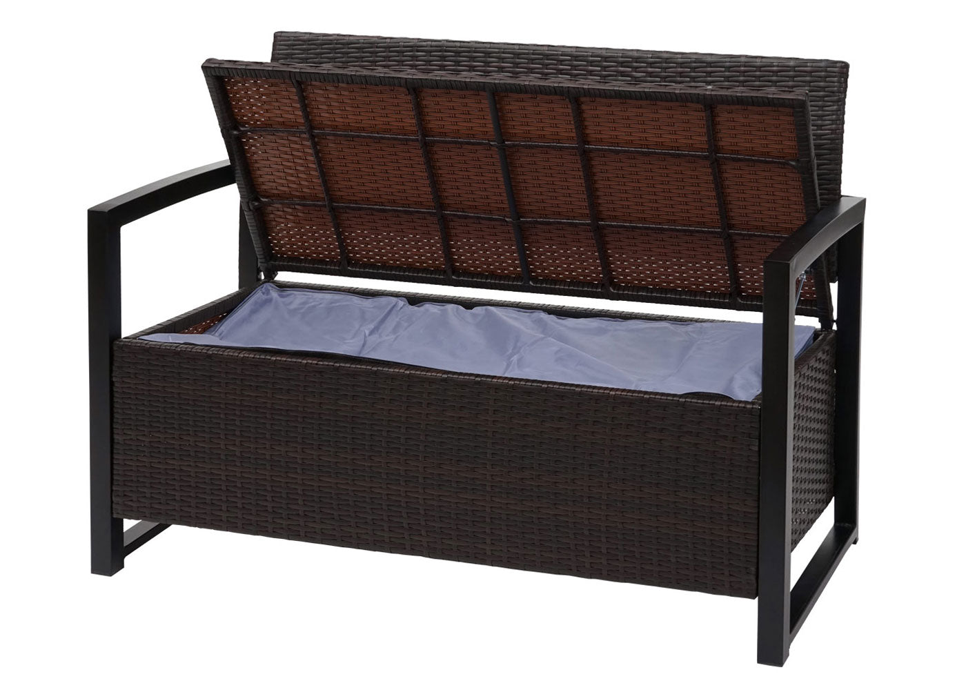 Poly-rattan 2-zitsbank MCW-F39, tuinbank kistbank, opbergvak opberg zitkussen ~ bruin, kussen groen