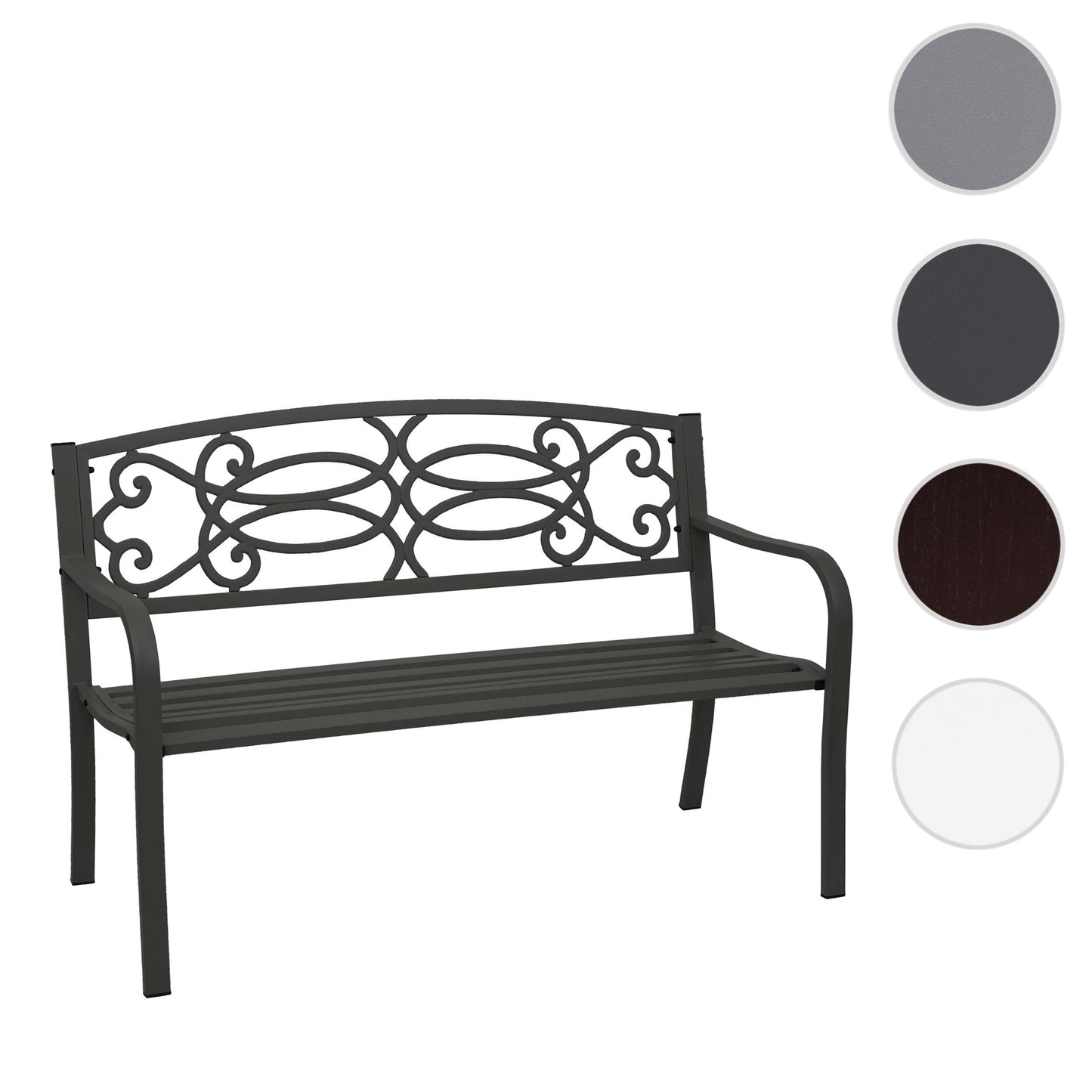 Tuinbank MCW-F44, parkbank, 2-zits gepoedercoat staal ~ zwart