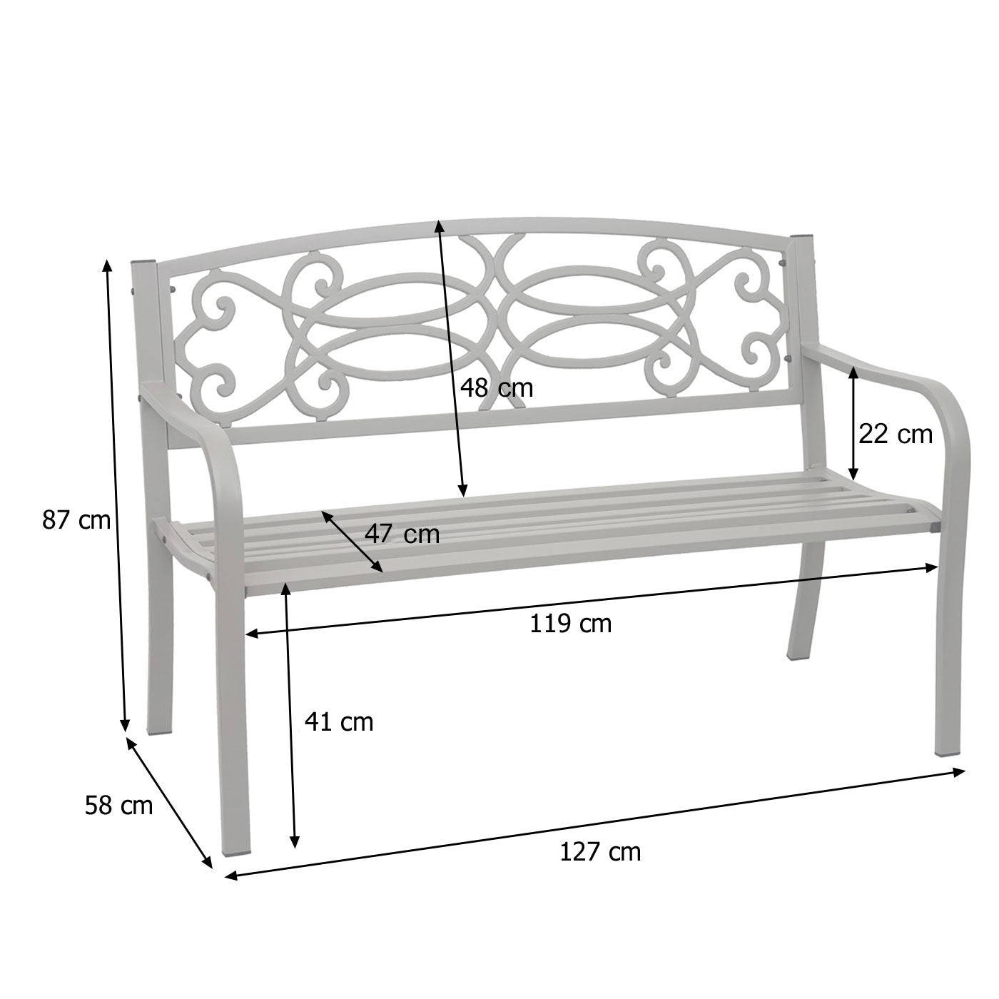 Tuinbank MCW-F44, parkzitbank, 2-zits staal met poedercoating ~ grijs