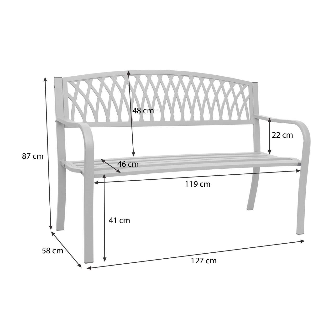 Tuinbank MCW-F45, parkzitbank, 2-zits staal met poedercoating ~ grijs