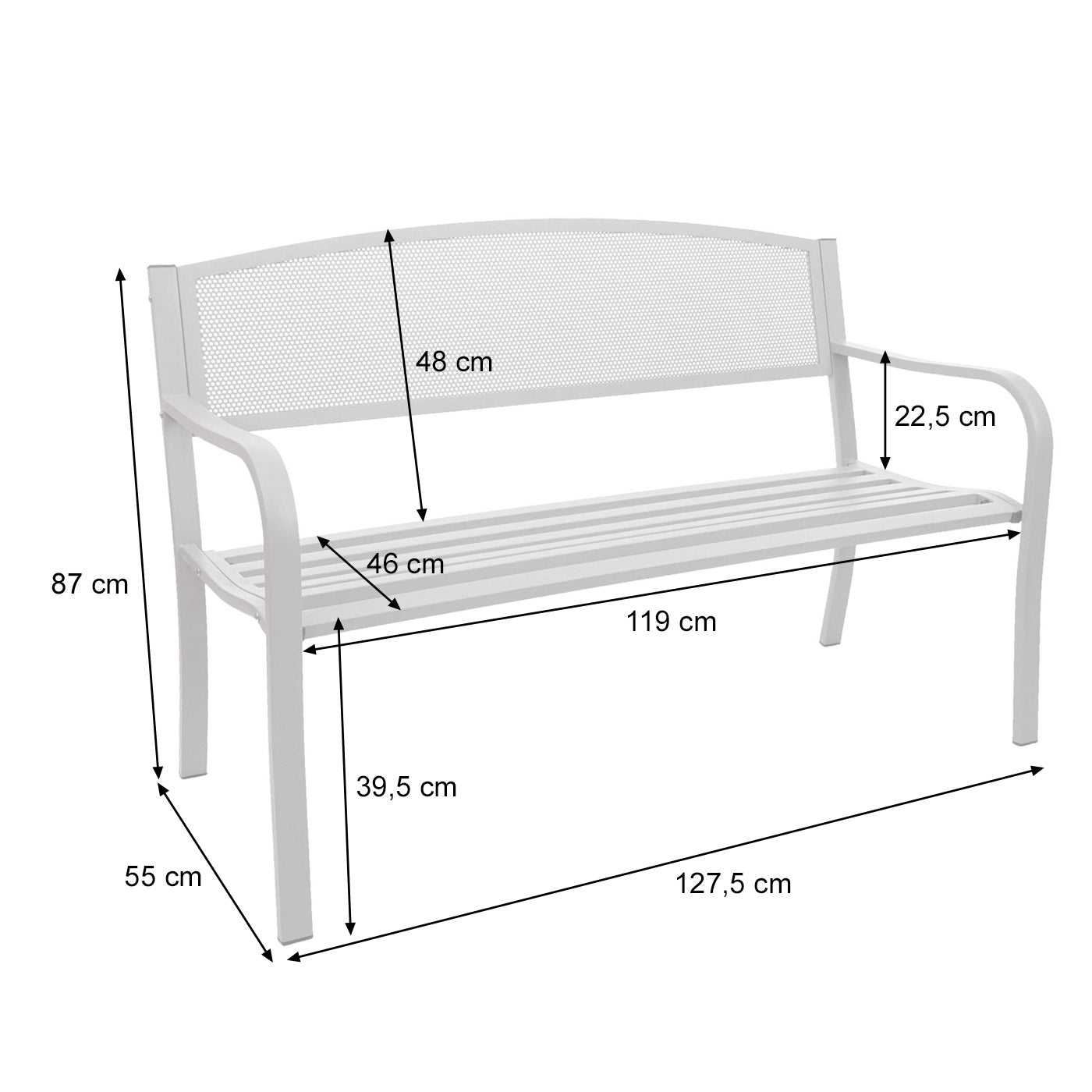 Tuinbank MCW-F52, parkbank, 2-zits gepoedercoat staal ~ bruin