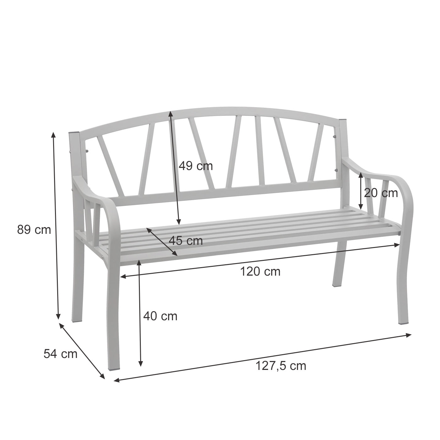 Tuinbank MCW-F53, parkzitbank, 2-zits staal met poedercoating ~ grijs