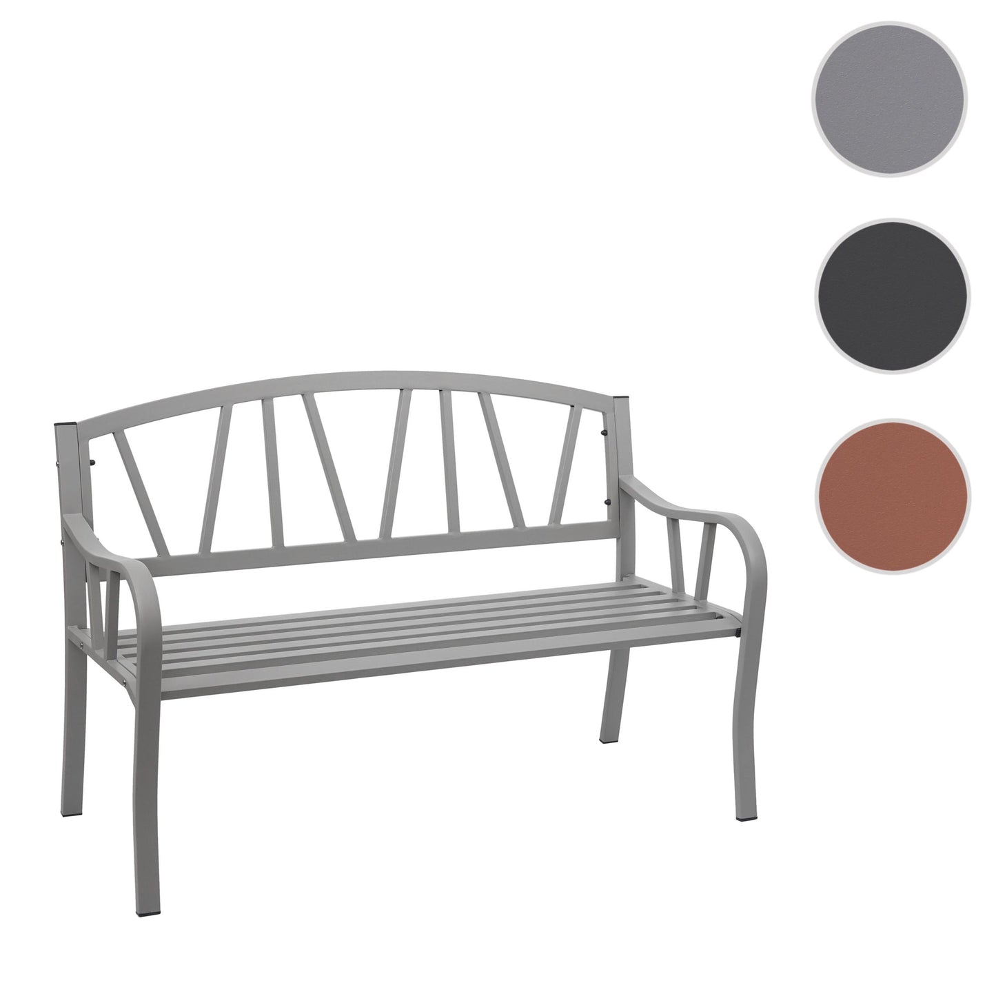 Tuinbank MCW-F53, parkzitbank, 2-zits staal met poedercoating ~ grijs