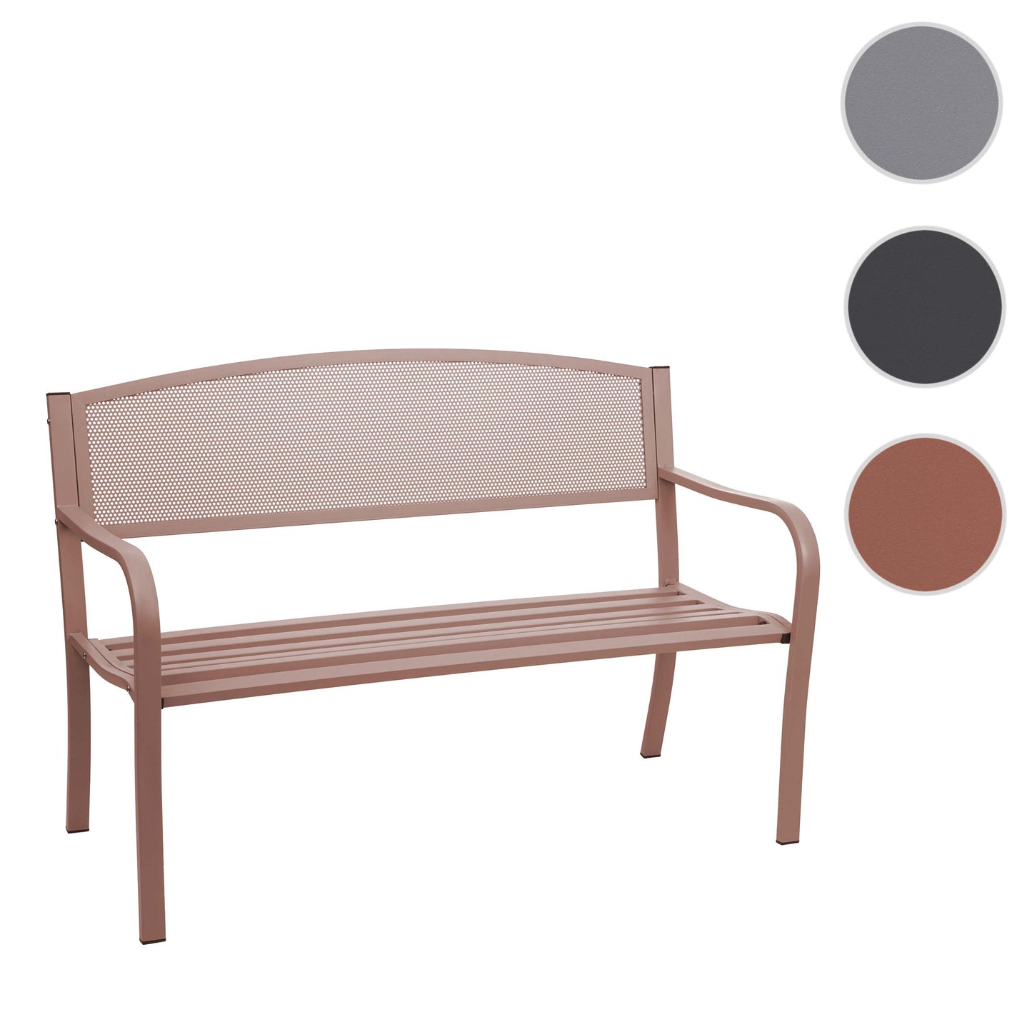 Tuinbank MCW-F52, parkbank, 2-zits gepoedercoat staal ~ bruin