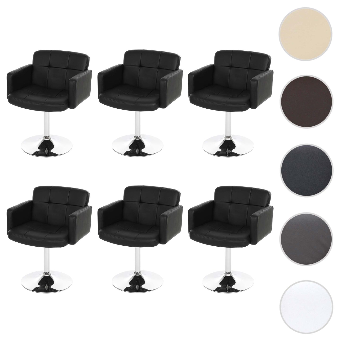 Set van 6 eetkamerstoelen Orlando, bureaustoel keuken, kunstleer chroom MVG-gecertificeerd ~ zwart