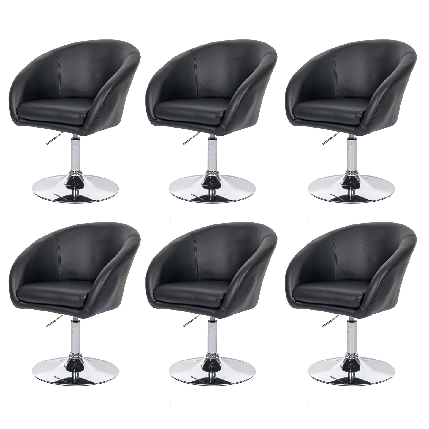 Set van 6 eetkamerstoelen MCW-F19, keukenstoel bureaustoel loungestoel, in hoogte verstelbaar ~ kunstleer zwart