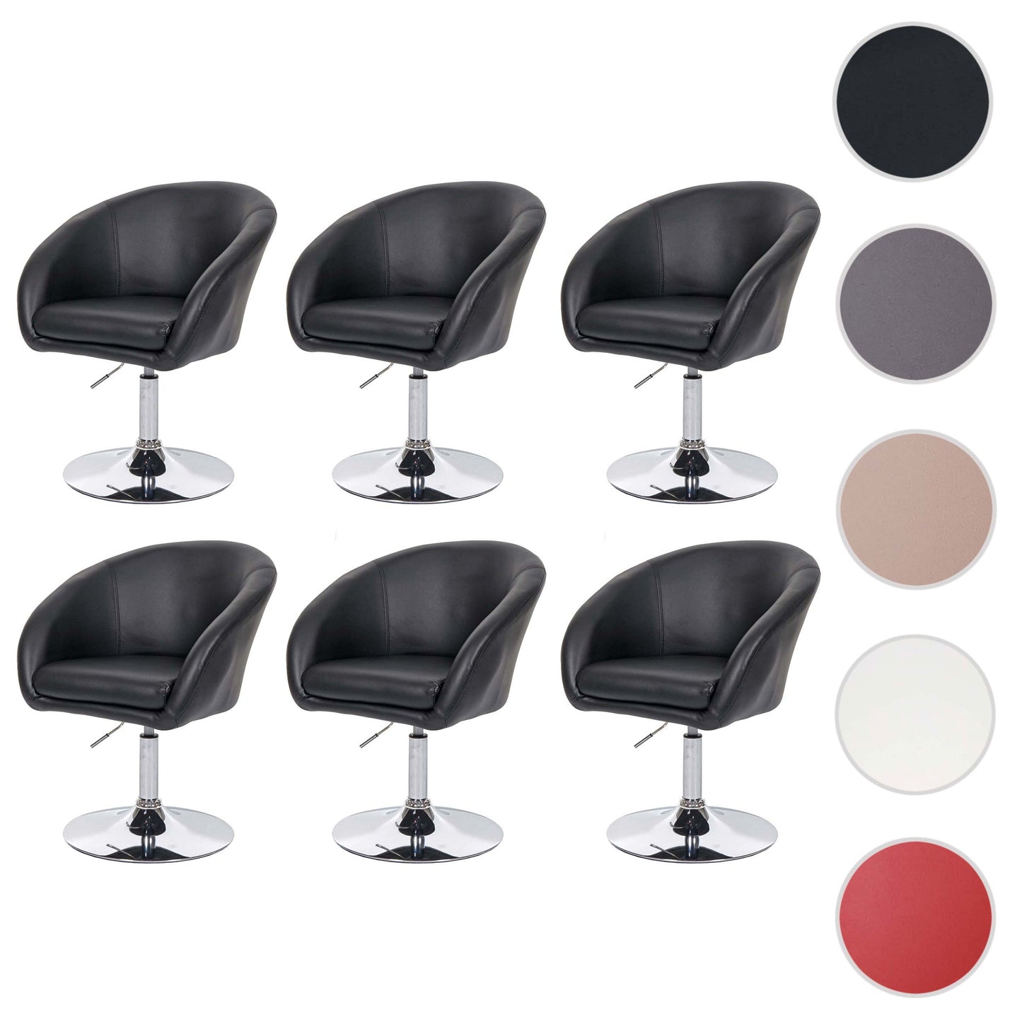 Set van 6 eetkamerstoelen MCW-F19, keukenstoel bureaustoel loungestoel, in hoogte verstelbaar ~ kunstleer zwart