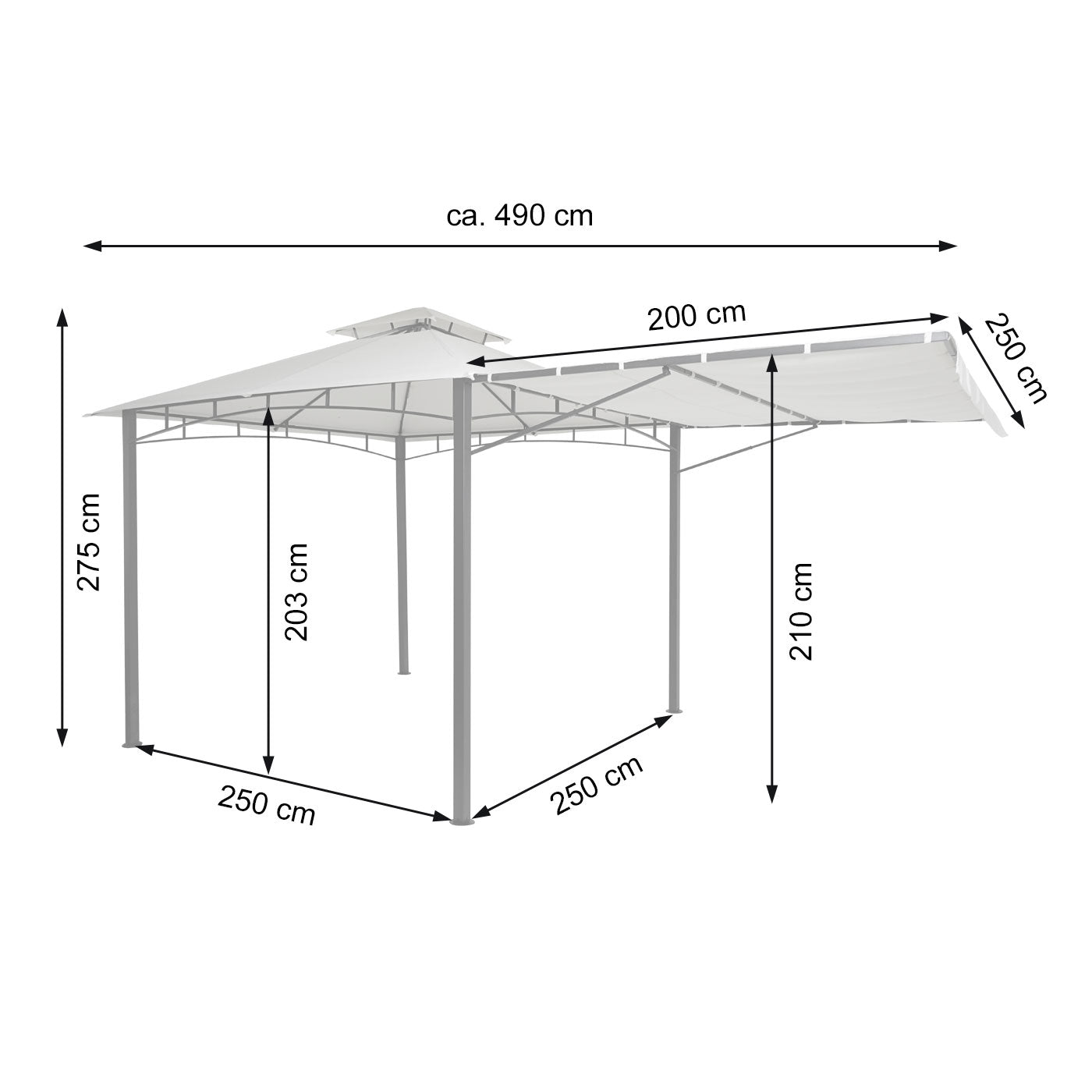 Pergola MCW-F94, tuinpaviljoen, stalen beweegbare zijwand 2,5x2,5m ~ grijs