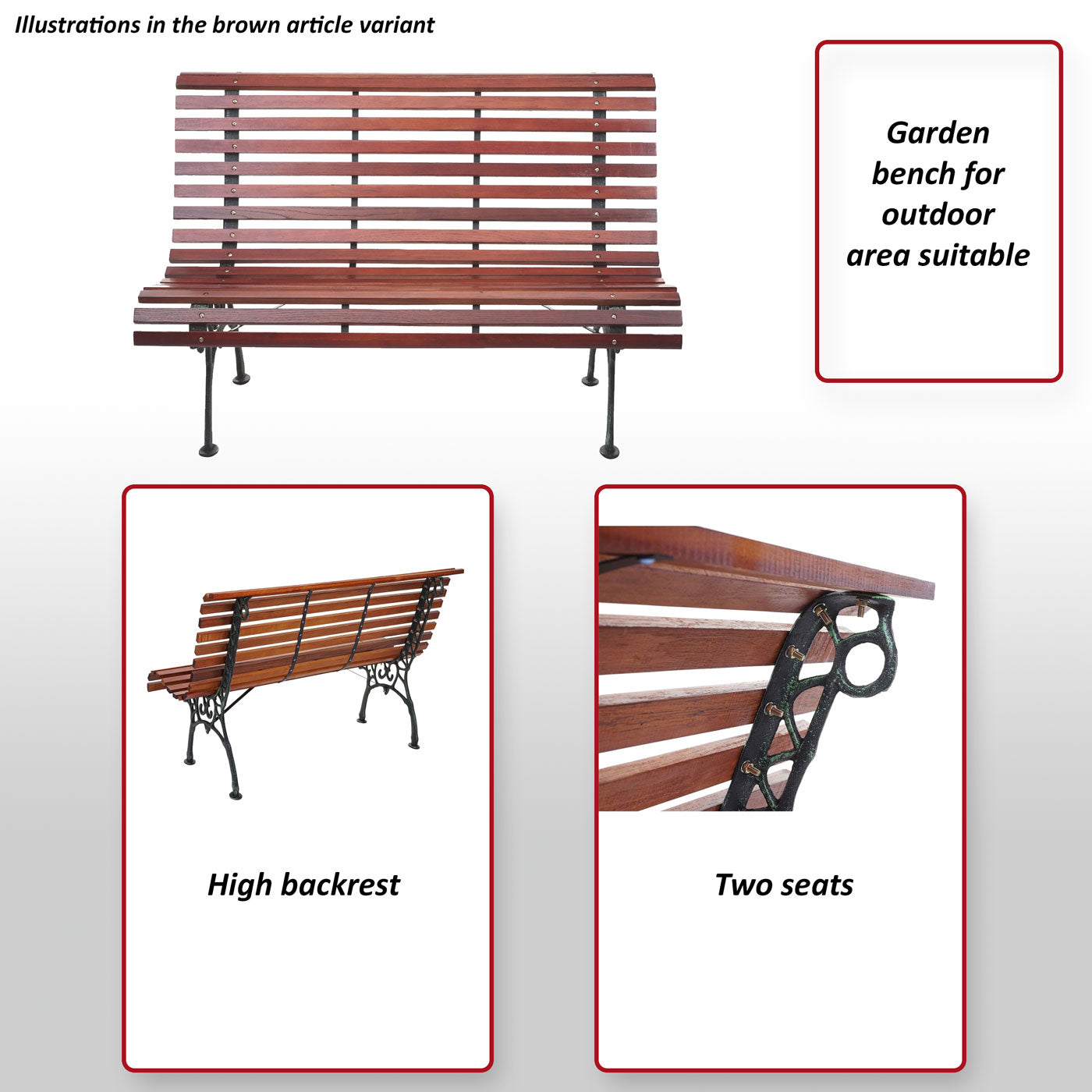 Tuinbank MCW-F97, parkbank houten bank, 2-zits gietijzer hout 122cm 22kg ~ bruin