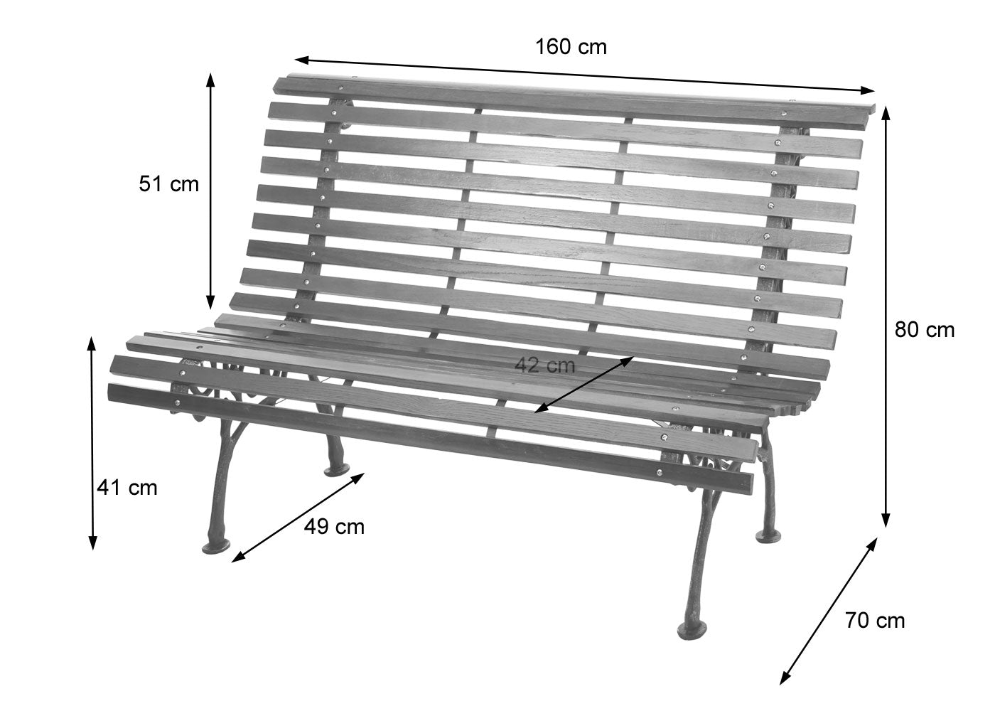 Tuinbank MCW-F97, parkbank houten bank, 3-zits gietijzer hout 160cm 26kg ~ lichtbruin